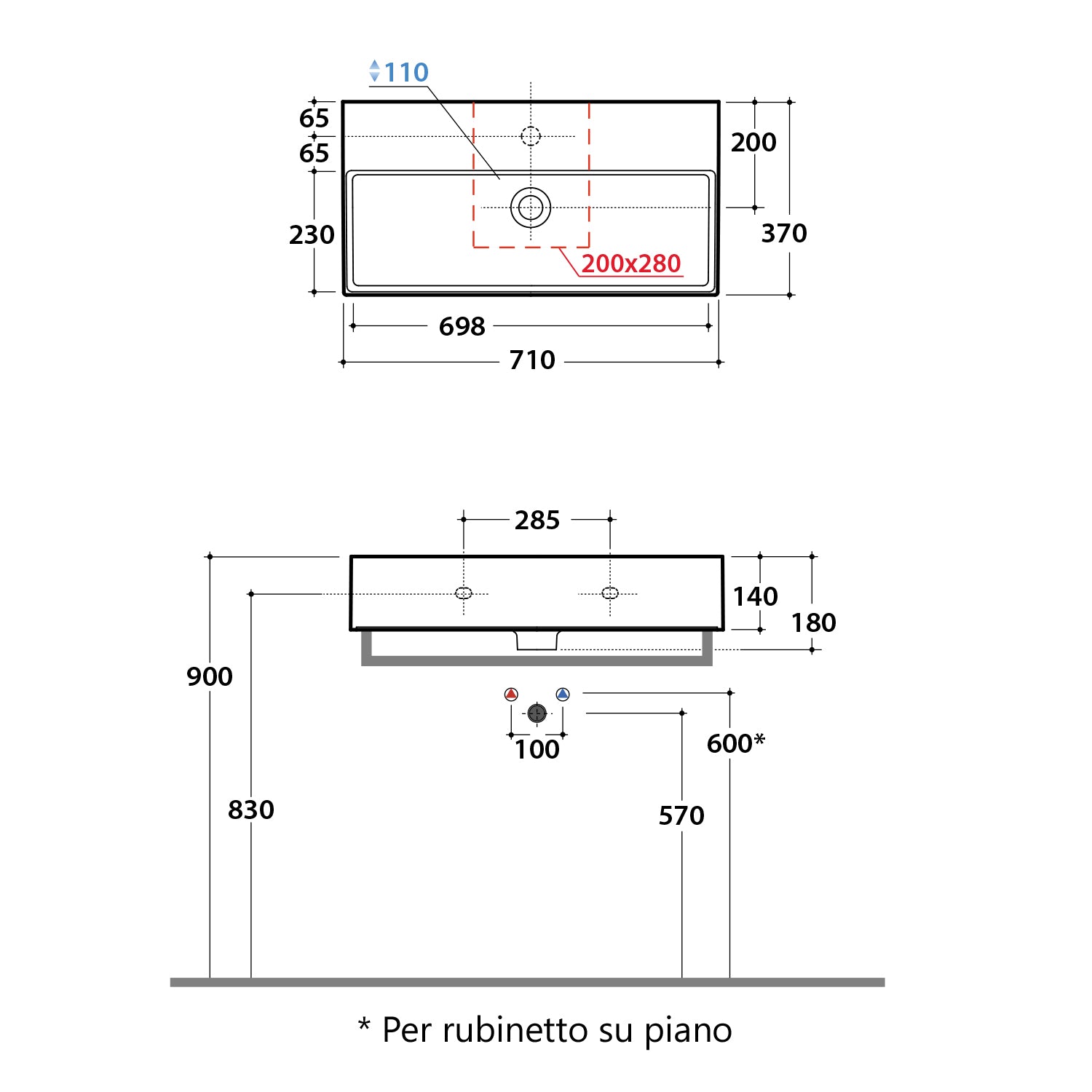 Lavabo per installazione sospesa o appoggio T-Edge di Ceramica Globo cm 71x37 by CeramicStore | Lo specialista del tuo bagno
