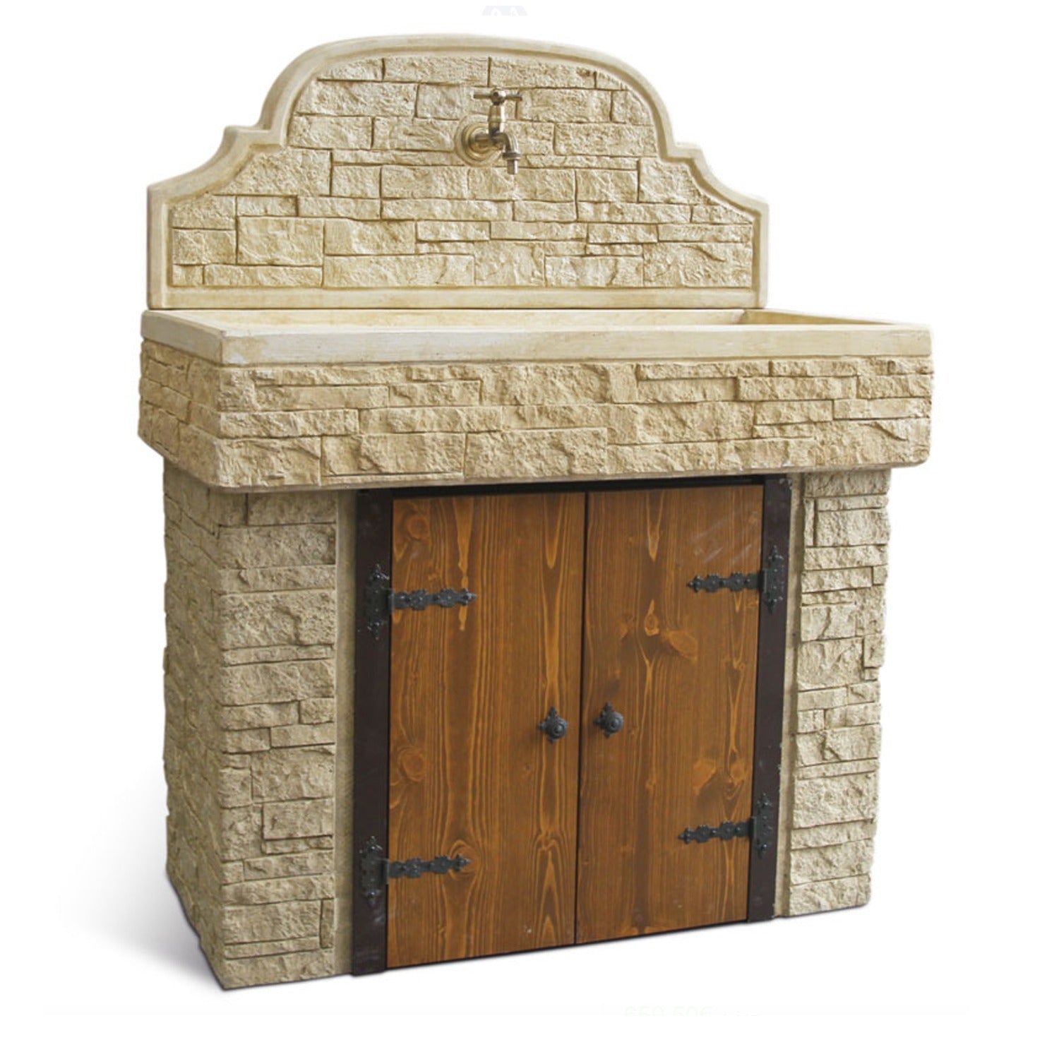 Lavello da giardino con paraschizzi e supporto con due sportelli modello Serapo cm 100 Nocciola by CeramicStore | Lo specialista del tuo bagno