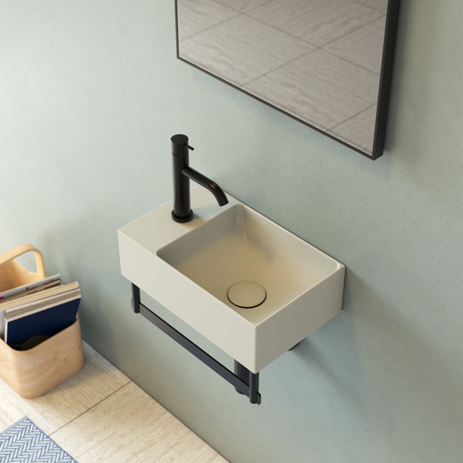 Lavabo da appoggio o sospeso T-Edge 40x25 cm ceramica bianca lucida - Foro sinistra