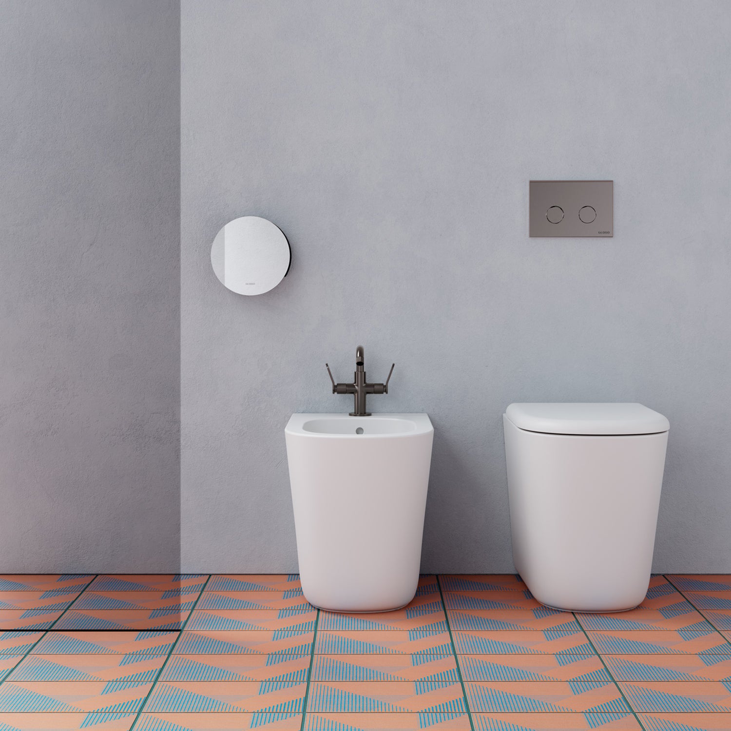 Coppia sanitari a terra filo parete Lalita Ceramica Globo 54x36 cm – Bianco lucido