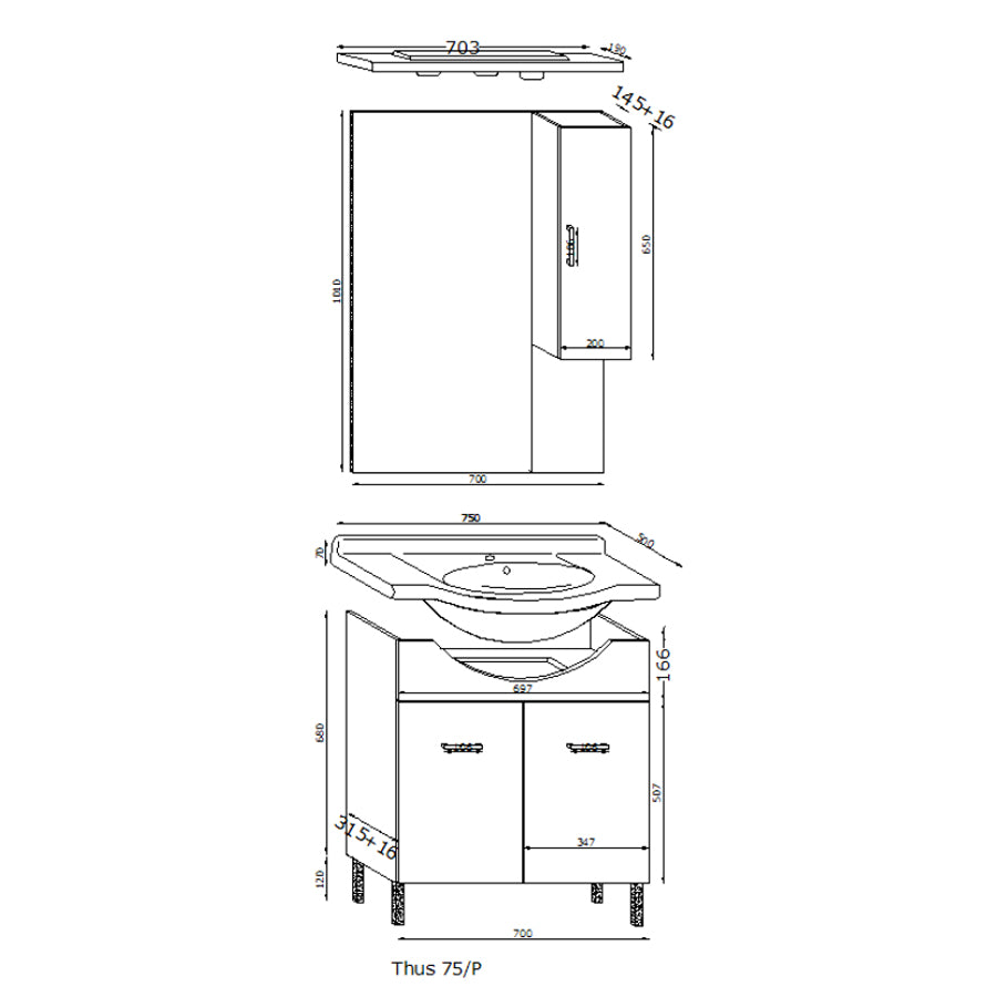 Mobile bagno a terra a due ante con lavabo, specchio e pensile modello Jour in nobilitato rifinitura larice bianco by CeramicStore | Lo specialista del tuo bagno