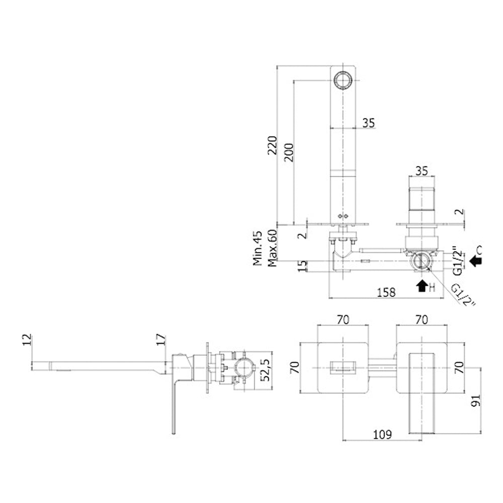 Miscelatore incasso lavabo Paffoni Effe con bocca, aeratore M24x1 - l.200 mm e piastre in acciaio by CeramicStore | Lo specialista del tuo bagno
