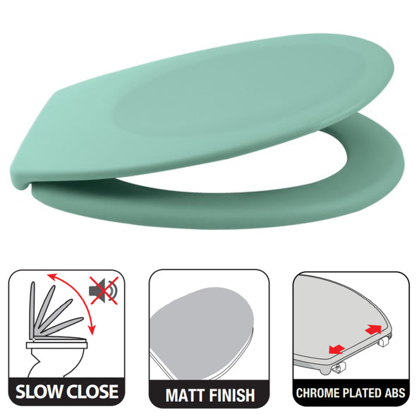 Sedile WC universale modello KLAK realizzato in Thermo Dur Colore Verde Menta e Cerniere in acciaio inox