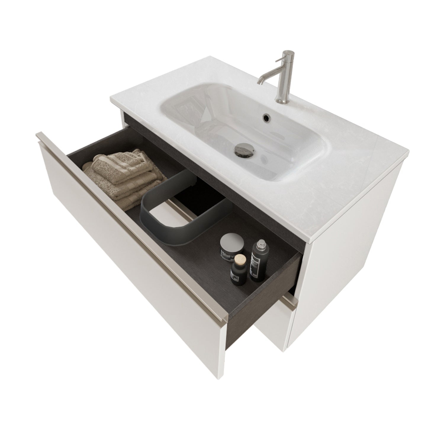 Composizione bagno sospesa Nexu 2 cassetti con lavabo specchio con lampada LED 2 cassetti 80x50 cm bianco by CeramicStore | Lo specialista del tuo bagno