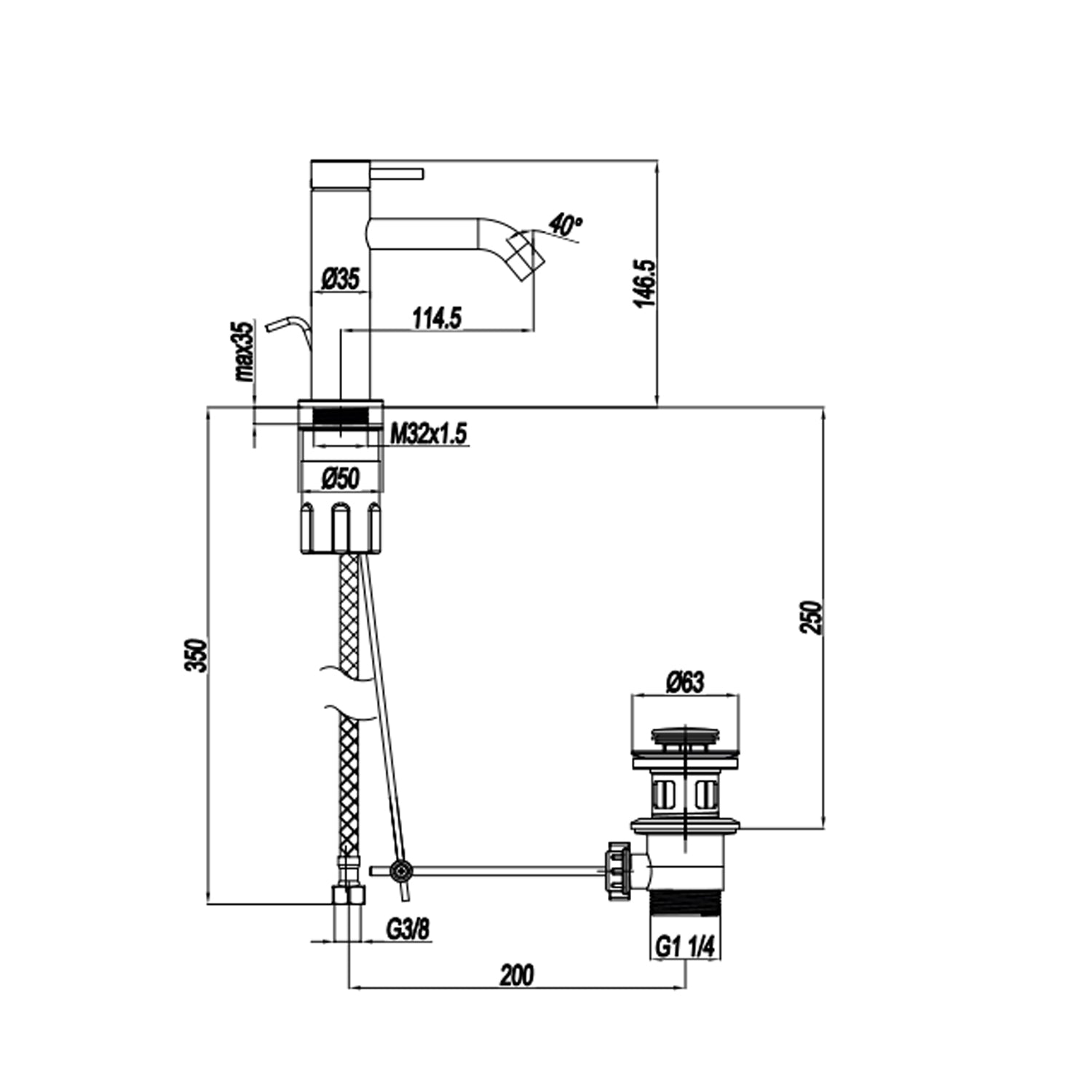 Miscelatore monocomando lavabo con scarico RubiFlux serie Regal - Nero Opaco by CeramicStore | Lo specialista del tuo bagno