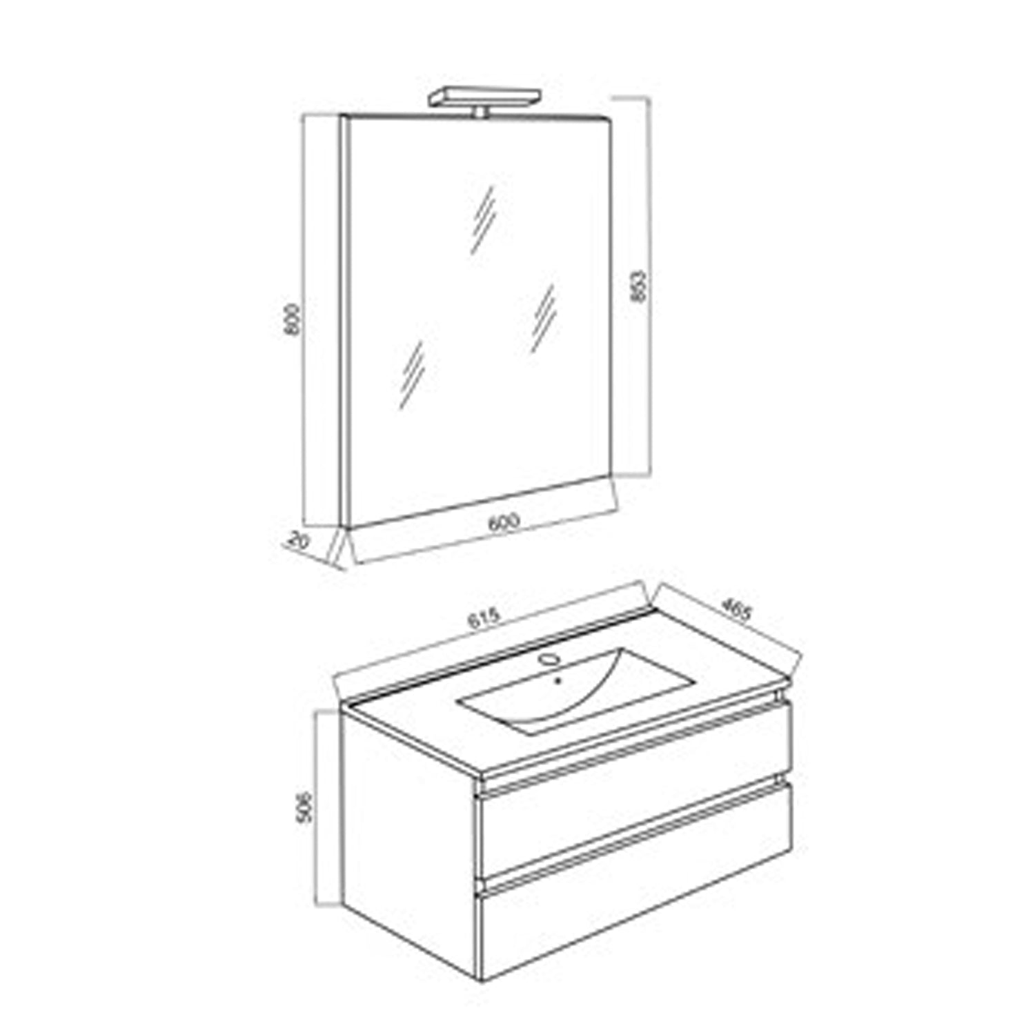 Mobile bagno con lavabo in ceramica specchio e lampada cm 60 colore Rovere Grigio- Cubi&Co modello Symmetry Classic 1 by CeramicStore | Lo specialista del tuo bagno