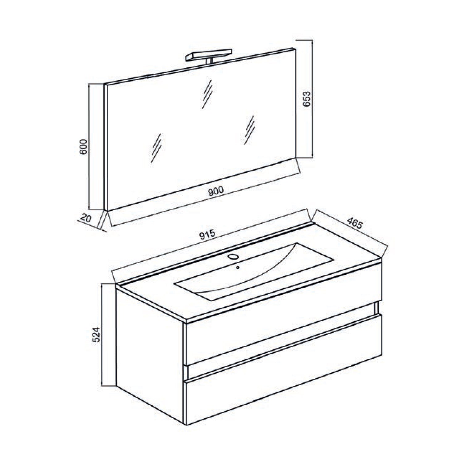 Mobile bagno con lavabo in ceramica specchio e lampada cm 90 colore Rovere Bianco- Cubi&Co modello Symmetry Classic 3 by CeramicStore | Lo specialista del tuo bagno