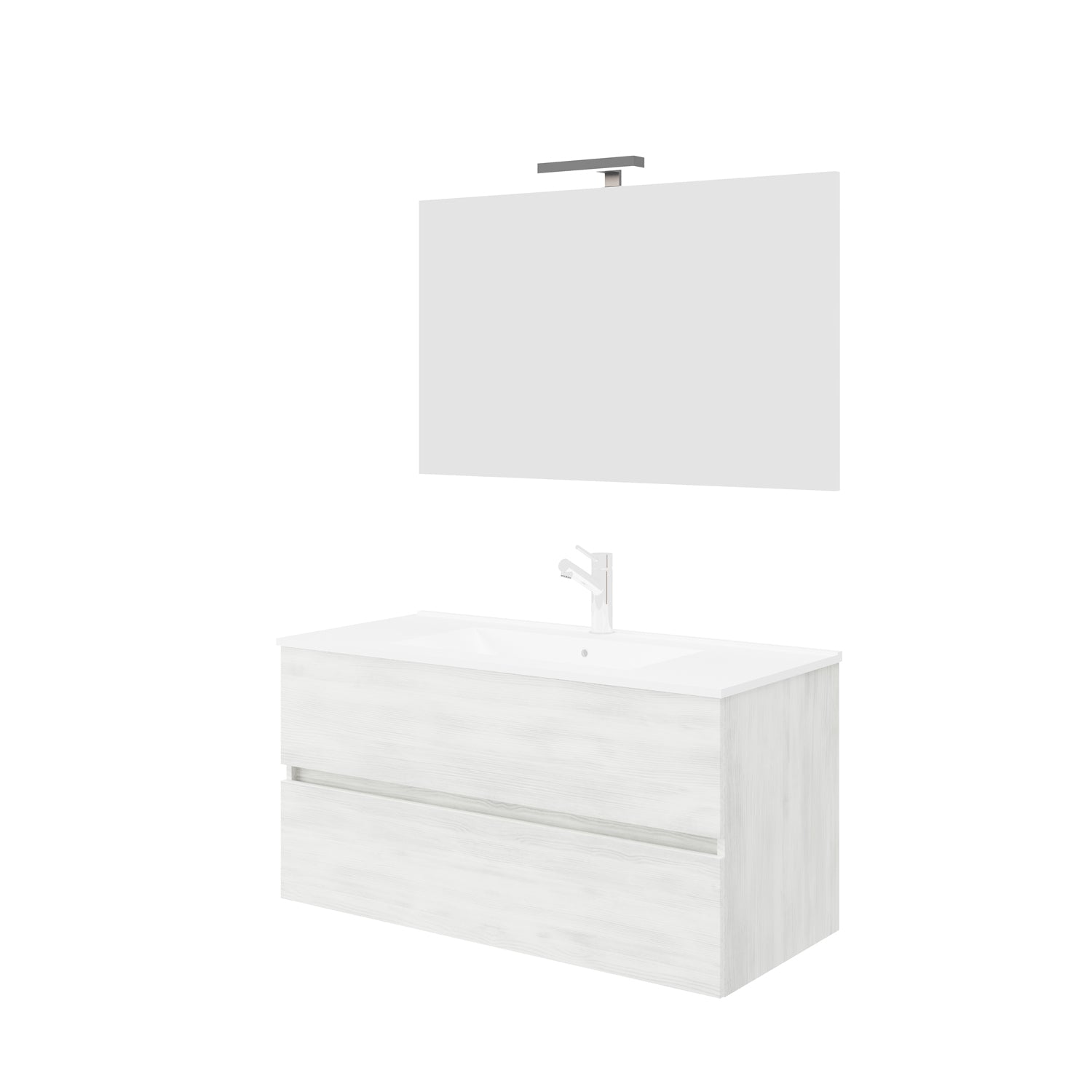 Mobile bagno con lavabo in ceramica specchio e lampada cm 90 colore Rovere Bianco- Cubi&Co modello Symmetry Classic 3 by CeramicStore | Lo specialista del tuo bagno