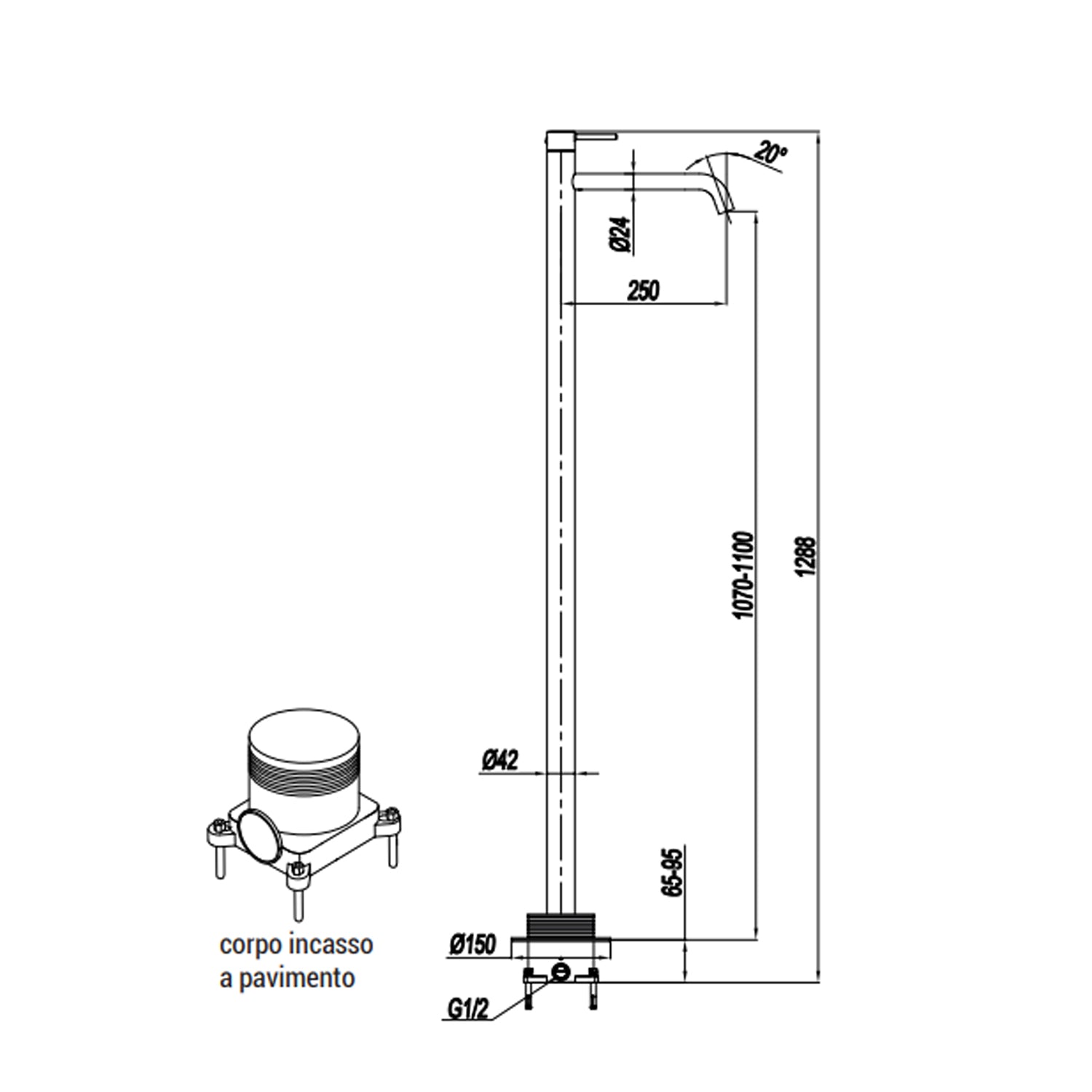 Miscelatore monocomando lavabo freestanding RubiFlux serie Regal - Satinato by CeramicStore | Lo specialista del tuo bagno