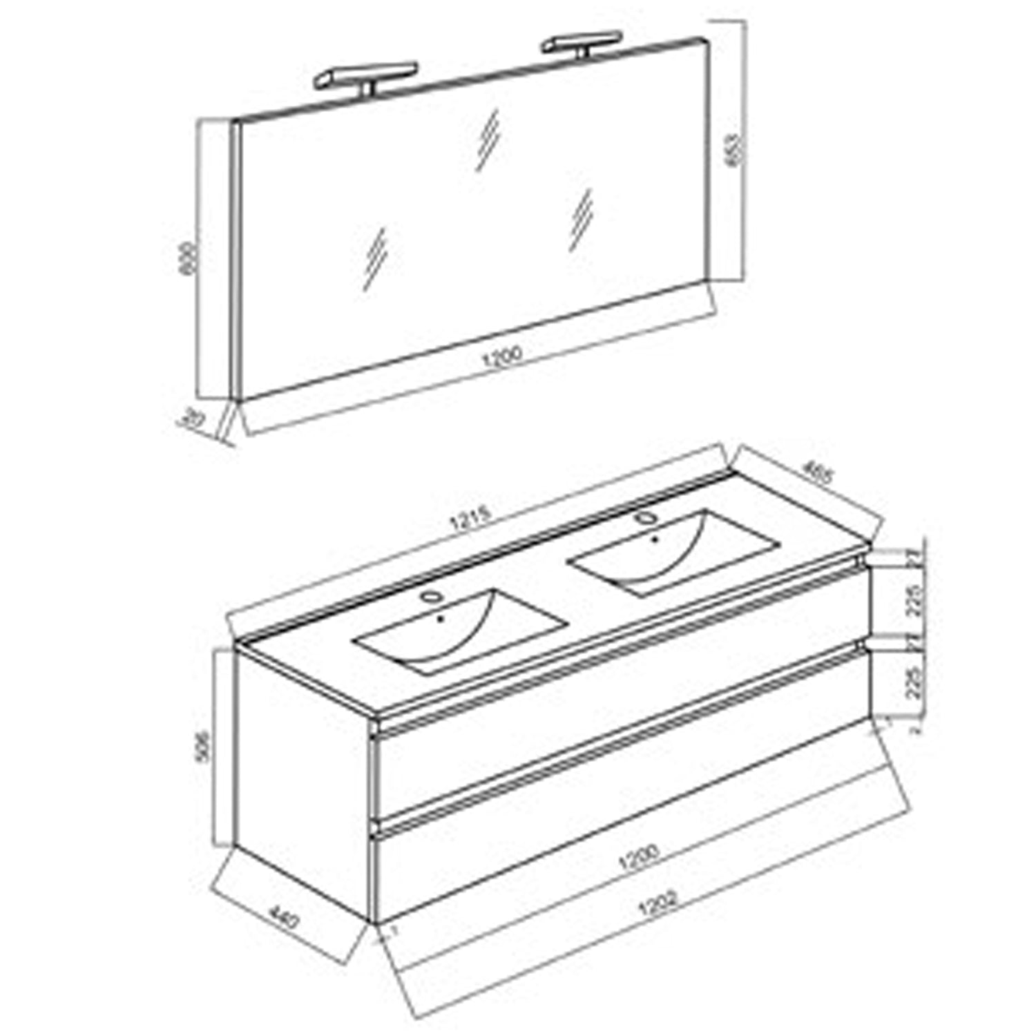 Mobile bagno con doppio lavabo in ceramica specchio e lampade cm 120 colore Rovere Bianco- Cubi&Co modello Symmetry Classic 5 by CeramicStore | Lo specialista del tuo bagno