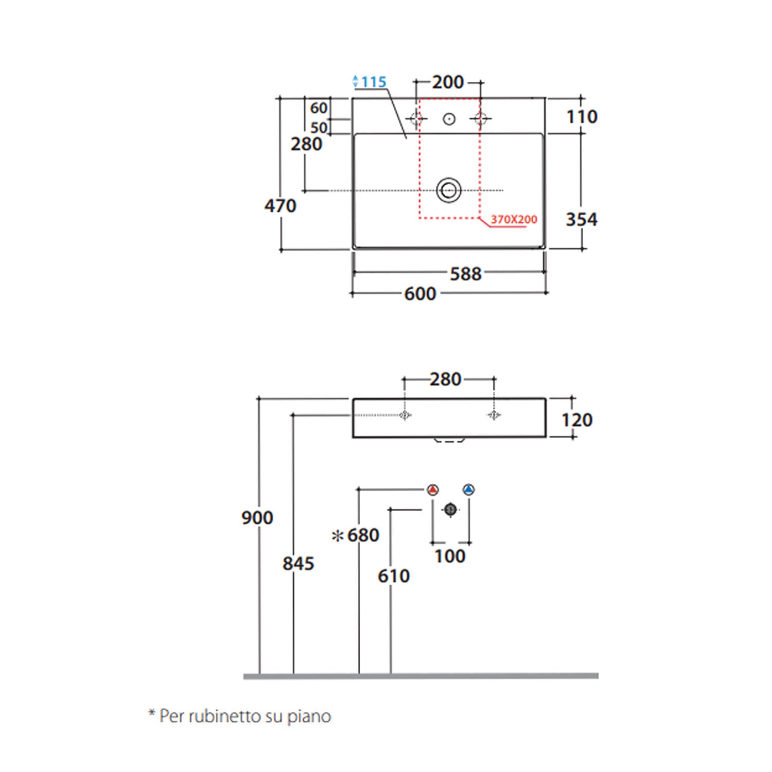 Lavabo da appoggio o sospeso Globo modello T-Edge 60x47 cm finitura grigio chiaro