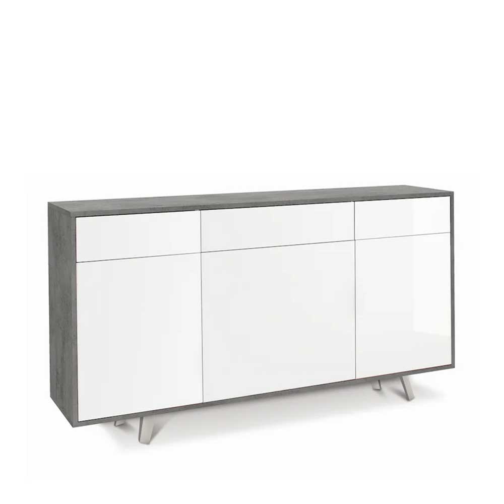 Mobile Madia a 3 Ante e 3 Cassetti Push-Pull finitura Struttura Cemento / Finitura Frontale Bianco Lucido by Sarmog by CeramicStore | Lo specialista del tuo bagno