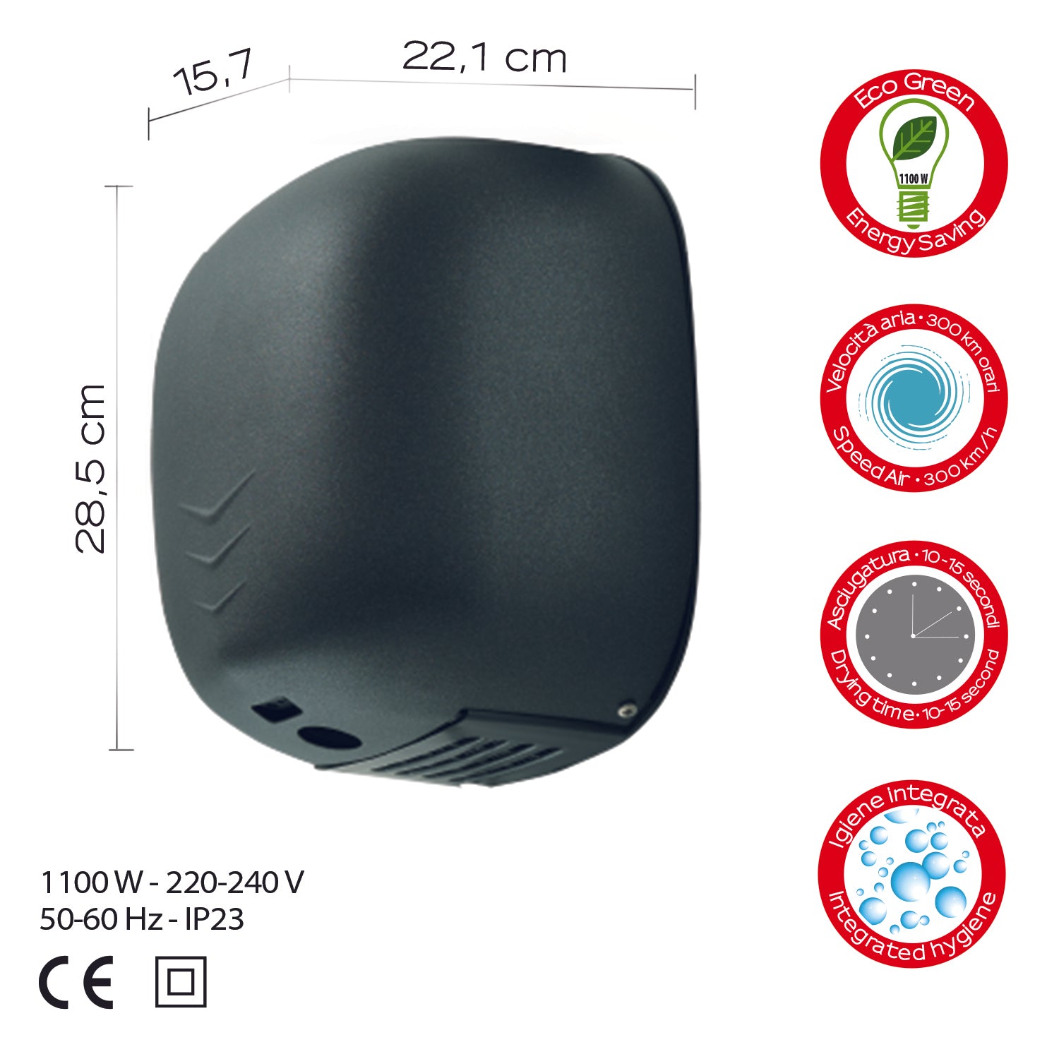Gedy Eco-Jet Bora - Asciugatura Rapida Fotocellula Satinato by CeramicStore | Lo specialista del tuo bagno