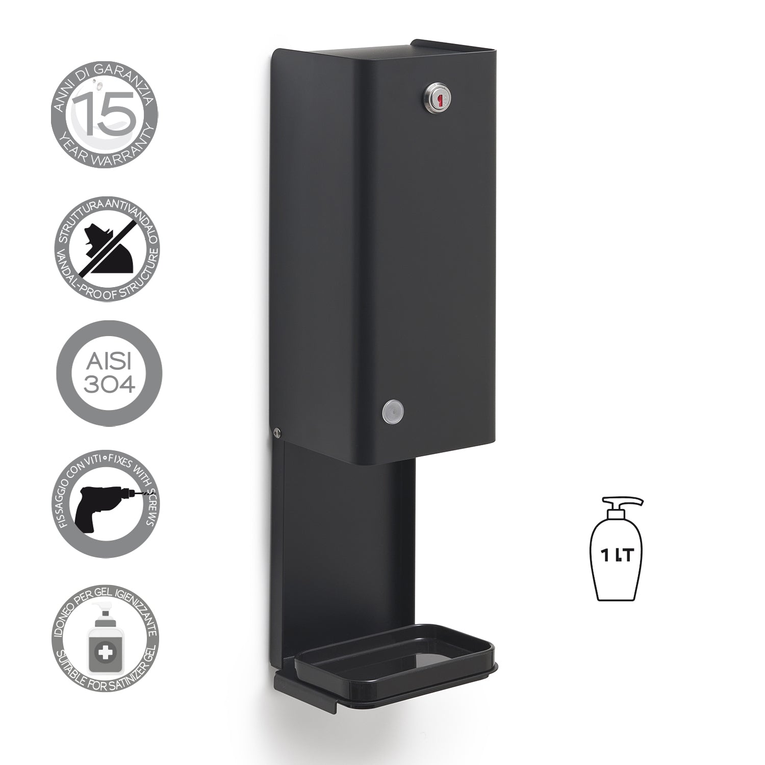 Distributore di sapone/gel igienizzante Touchless di Gedy modello Bonito - Nero Matt by CeramicStore | Lo specialista del tuo bagno