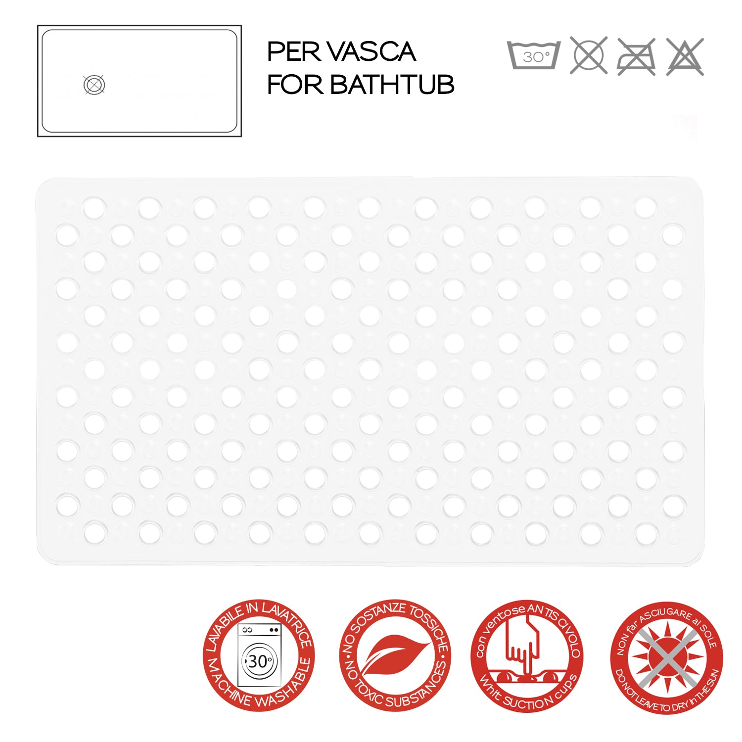 Tappeto antiscivolo vasca 38x60 modello Maim di Gedy - Bianco by CeramicStore | Lo specialista del tuo bagno