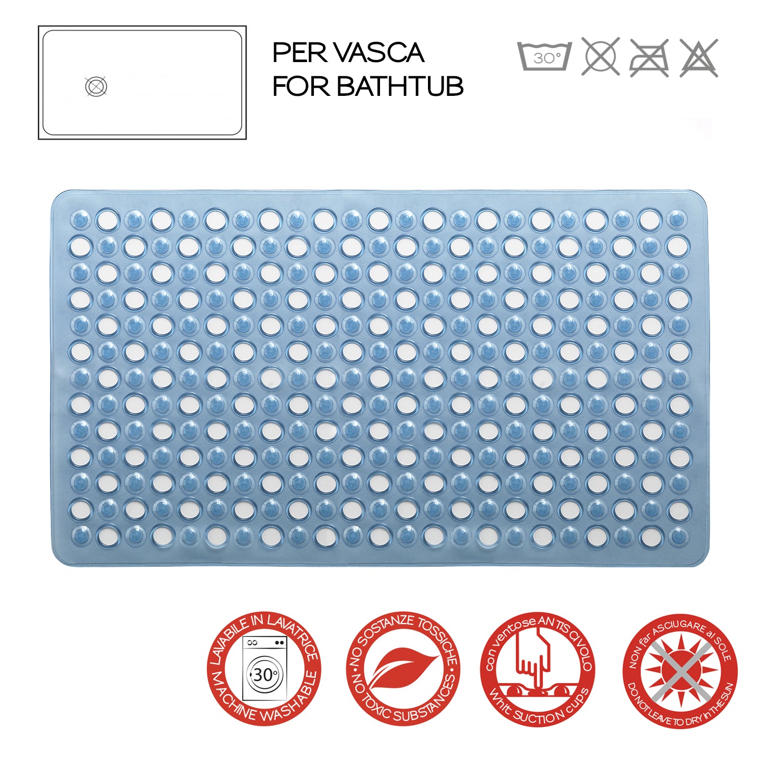 Tappeto antiscivolo vasca 38x60 modello Maim di Gedy - Trasparente azzurro by CeramicStore | Lo specialista del tuo bagno