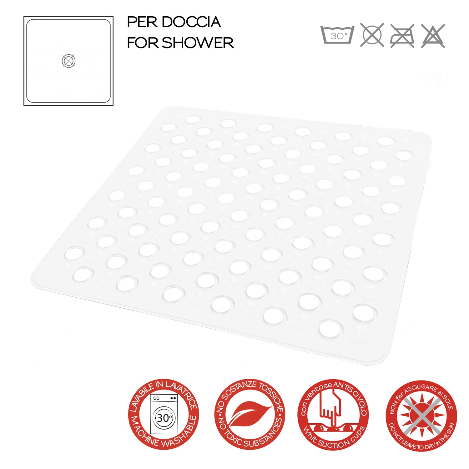 Tappeto antiscivolo doccia 50x50 modello Maim di Gedy - Bianco by CeramicStore | Lo specialista del tuo bagno