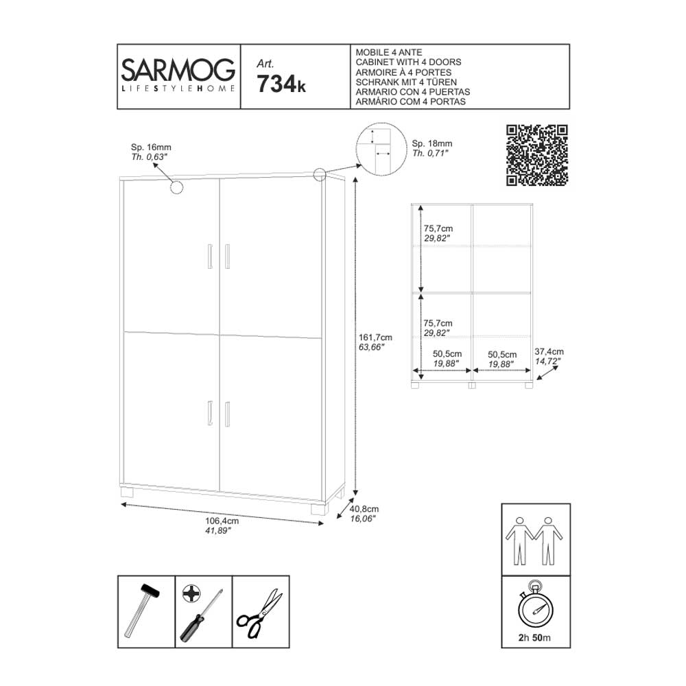 Mobile Armadio a 4 ante finitura Struttura Noce Stelvio / Finitura Frontale Bianco Lucido by Sarmog by CeramicStore | Lo specialista del tuo bagno