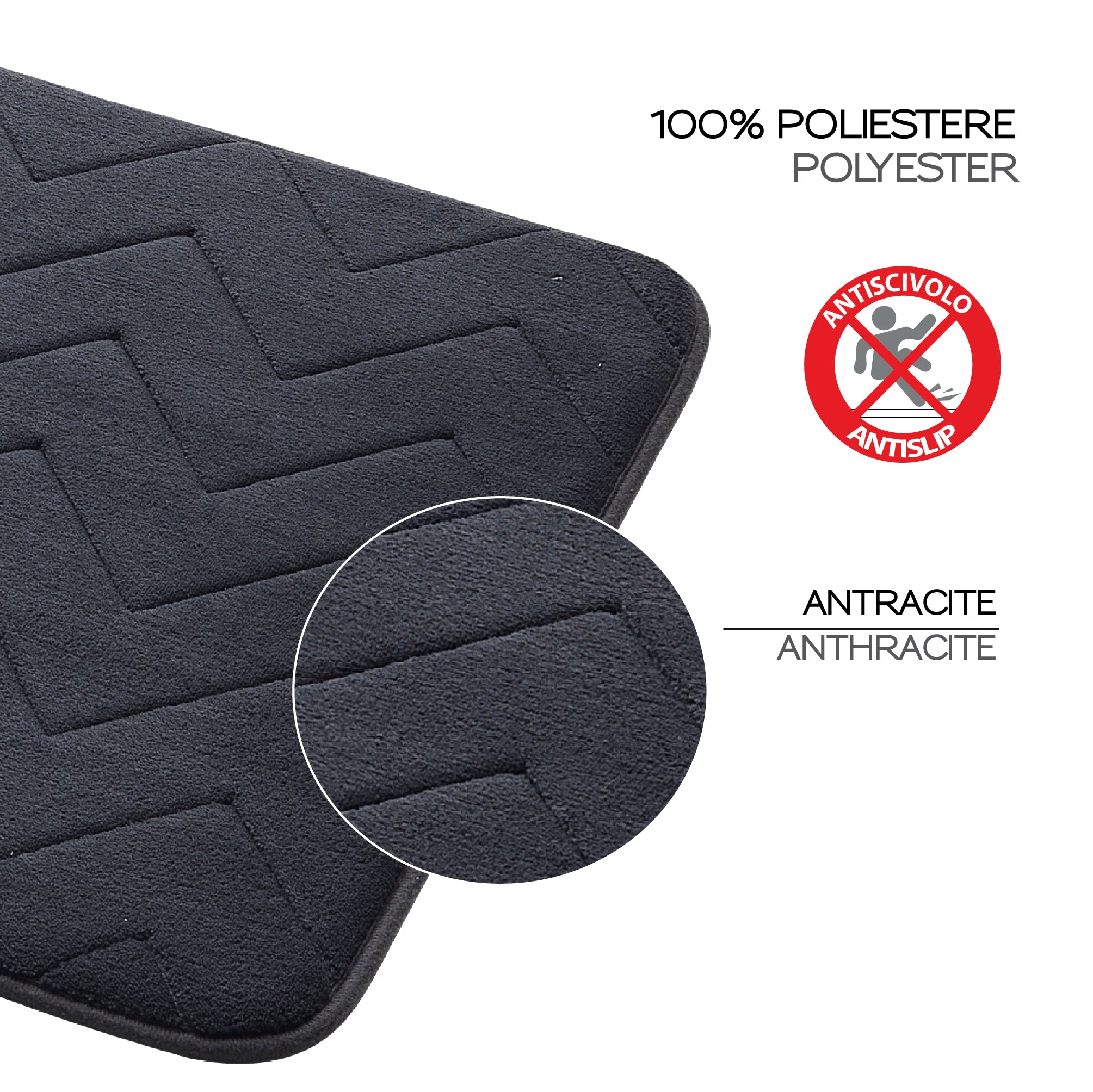 Tappeto 50x80 in memory foam con fondo antiscivolo Mousse di Gedy - Antracite by CeramicStore | Lo specialista del tuo bagno