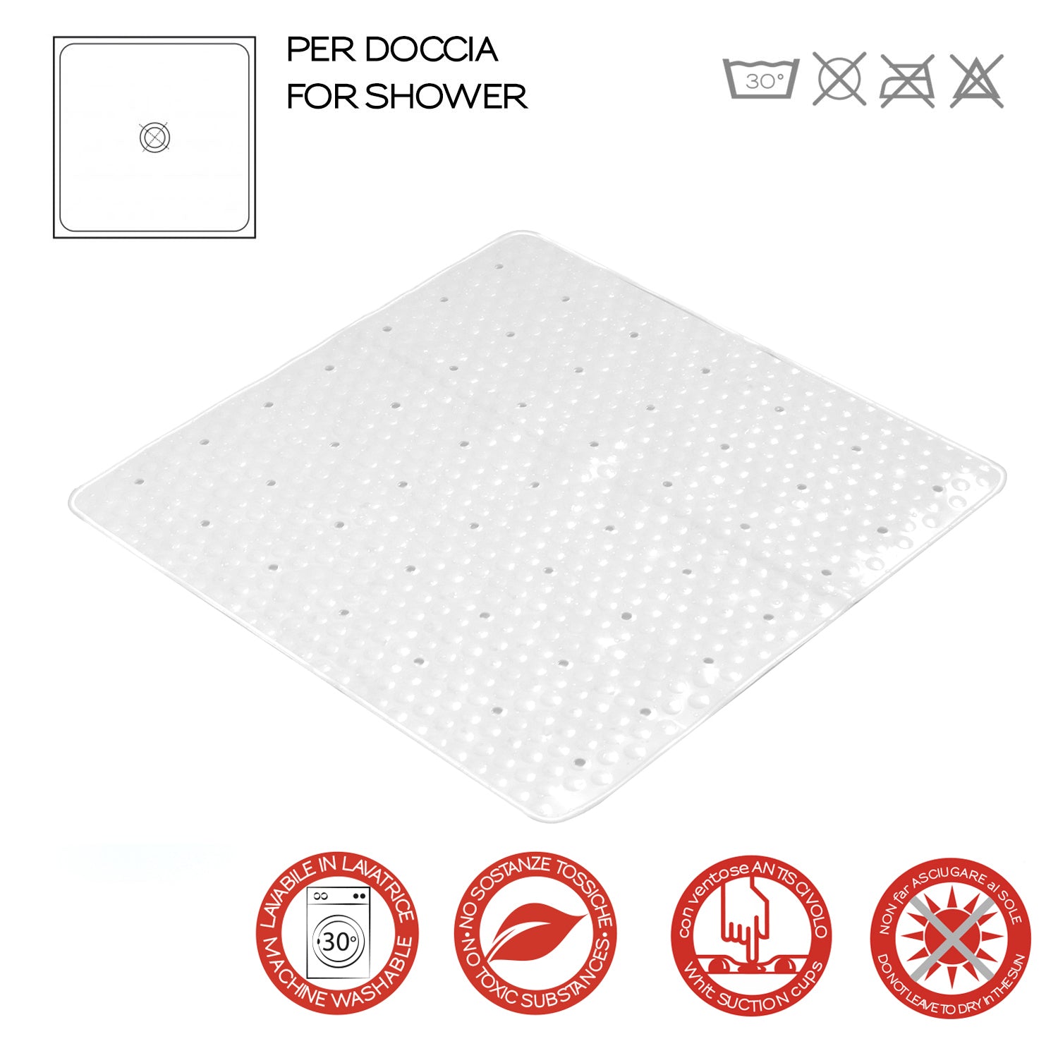 Tappeto antiscivolo doccia 53x53 modello Solid di Gedy - Bianco by CeramicStore | Lo specialista del tuo bagno