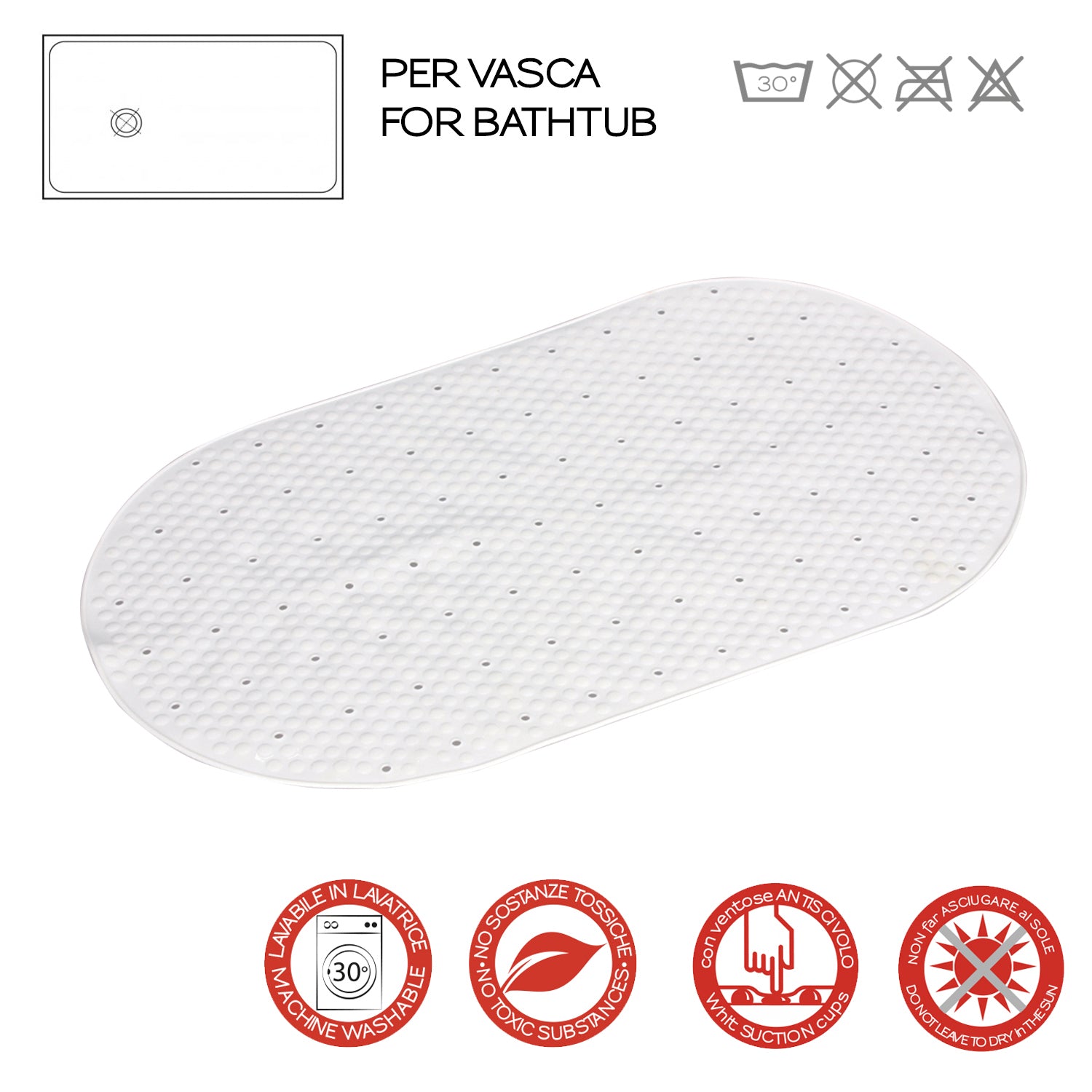 Tappeto antiscivolo vasca modello Solid di Gedy - Bianco by CeramicStore | Lo specialista del tuo bagno