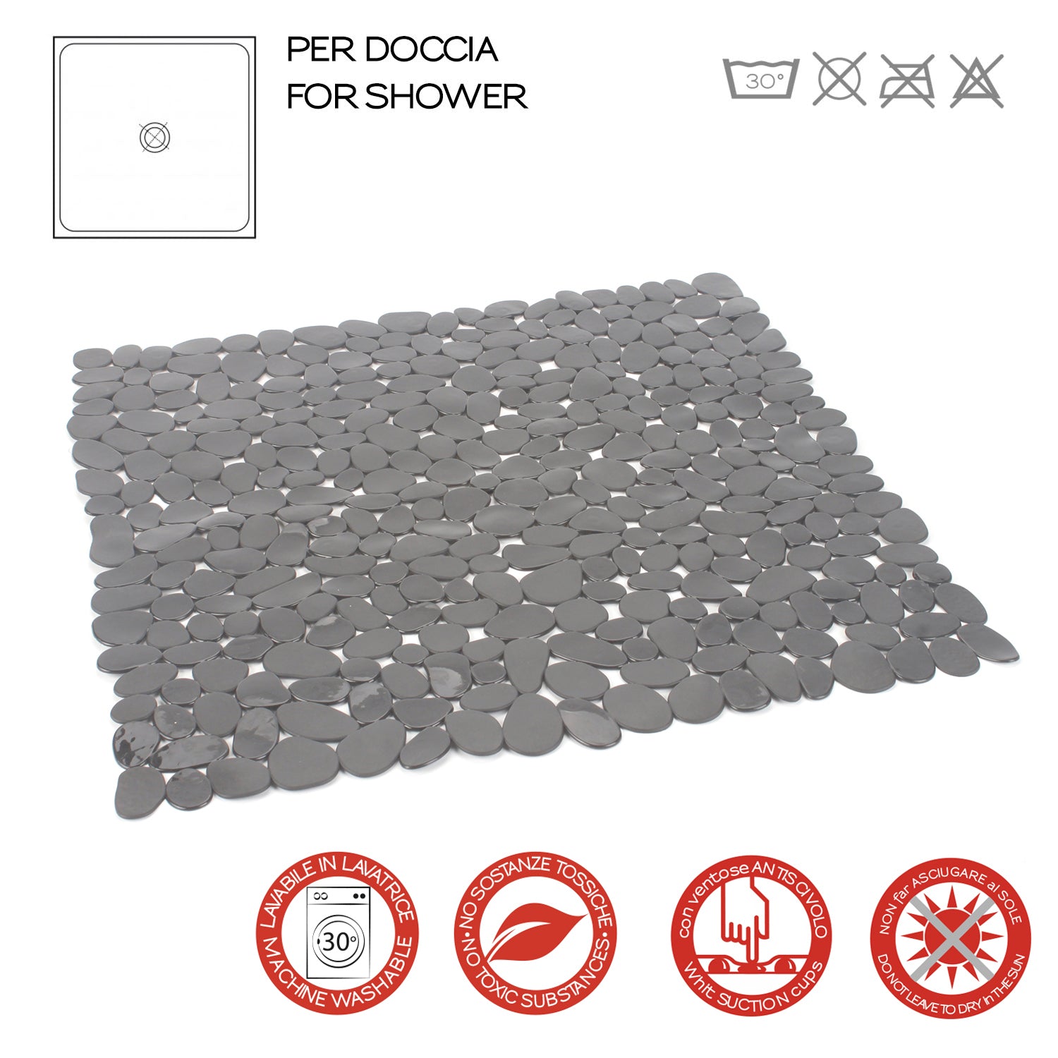 Tappeto antiscivolo doccia 54x54 modello River di Gedy - Grigio by CeramicStore | Lo specialista del tuo bagno