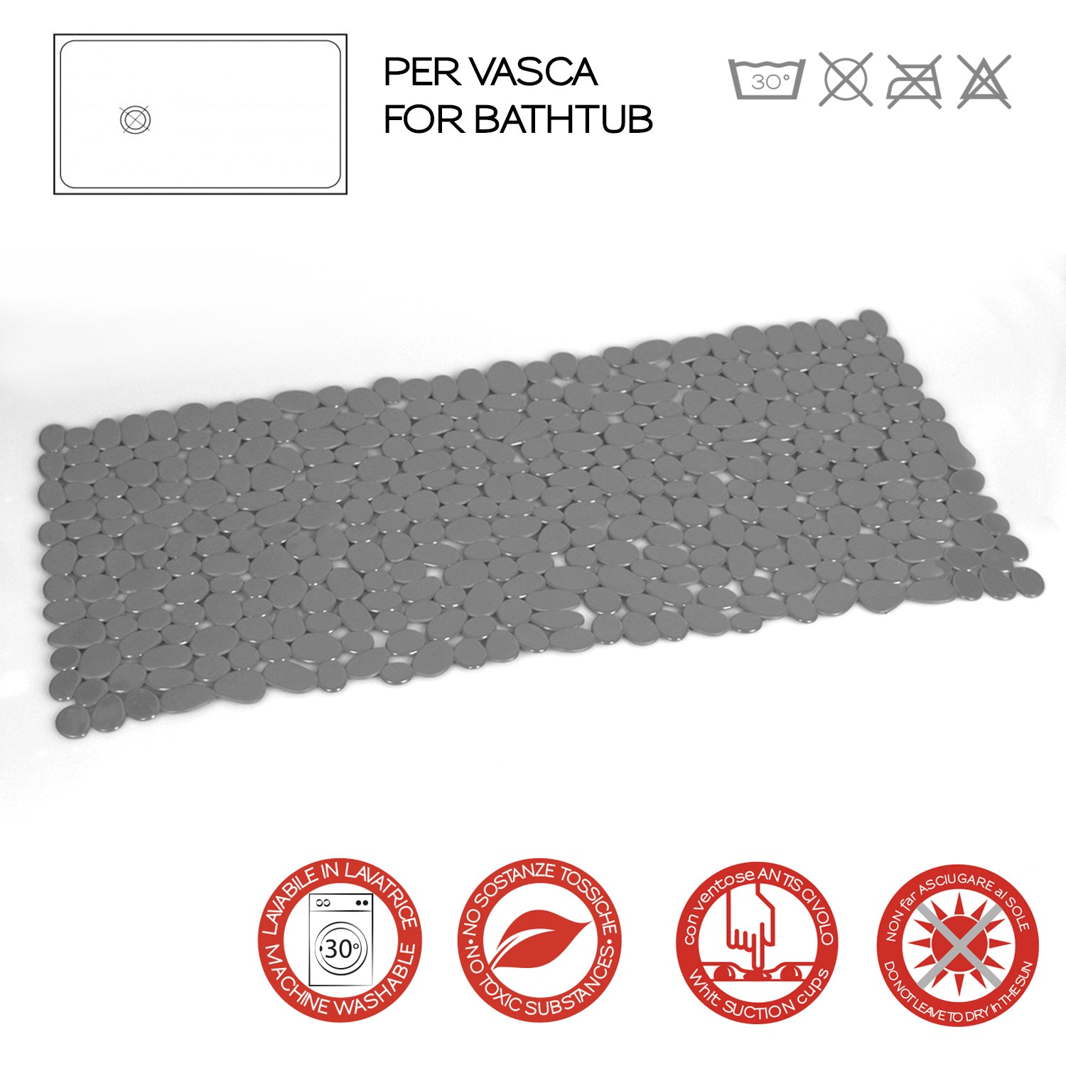Tappeto antiscivolo doccia 35x70 modello River di Gedy - Grigio by CeramicStore | Lo specialista del tuo bagno
