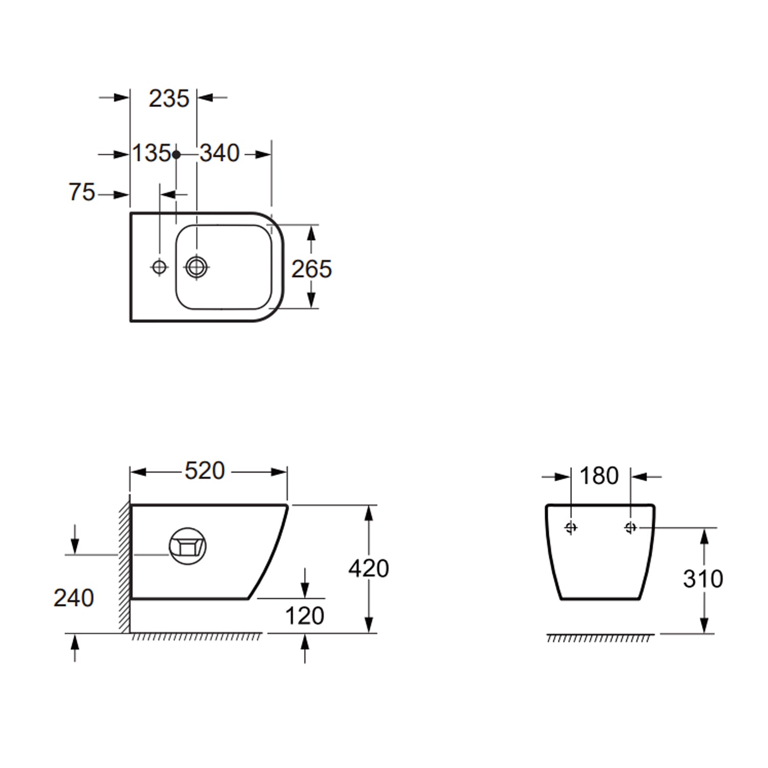 Coppia sanitari sospesi BathCore serie Etherea 42x52 cm - Vaso sospeso + bidet sospeso + copriwater