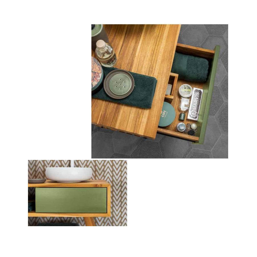 Consolle in Teak naturale serie Feelgood Cipi 150cm con cassetti Smeraldo Buddha by CeramicStore | Lo specialista del tuo bagno