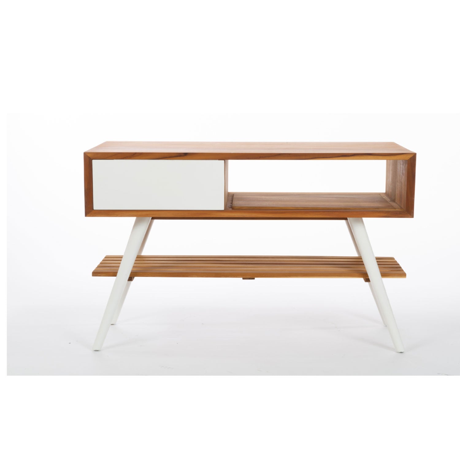 Consolle da bagno in Teak naturale 100cm serie Feelgood Small Cipi con un cassetto - frontale bianco by CeramicStore | Lo specialista del tuo bagno
