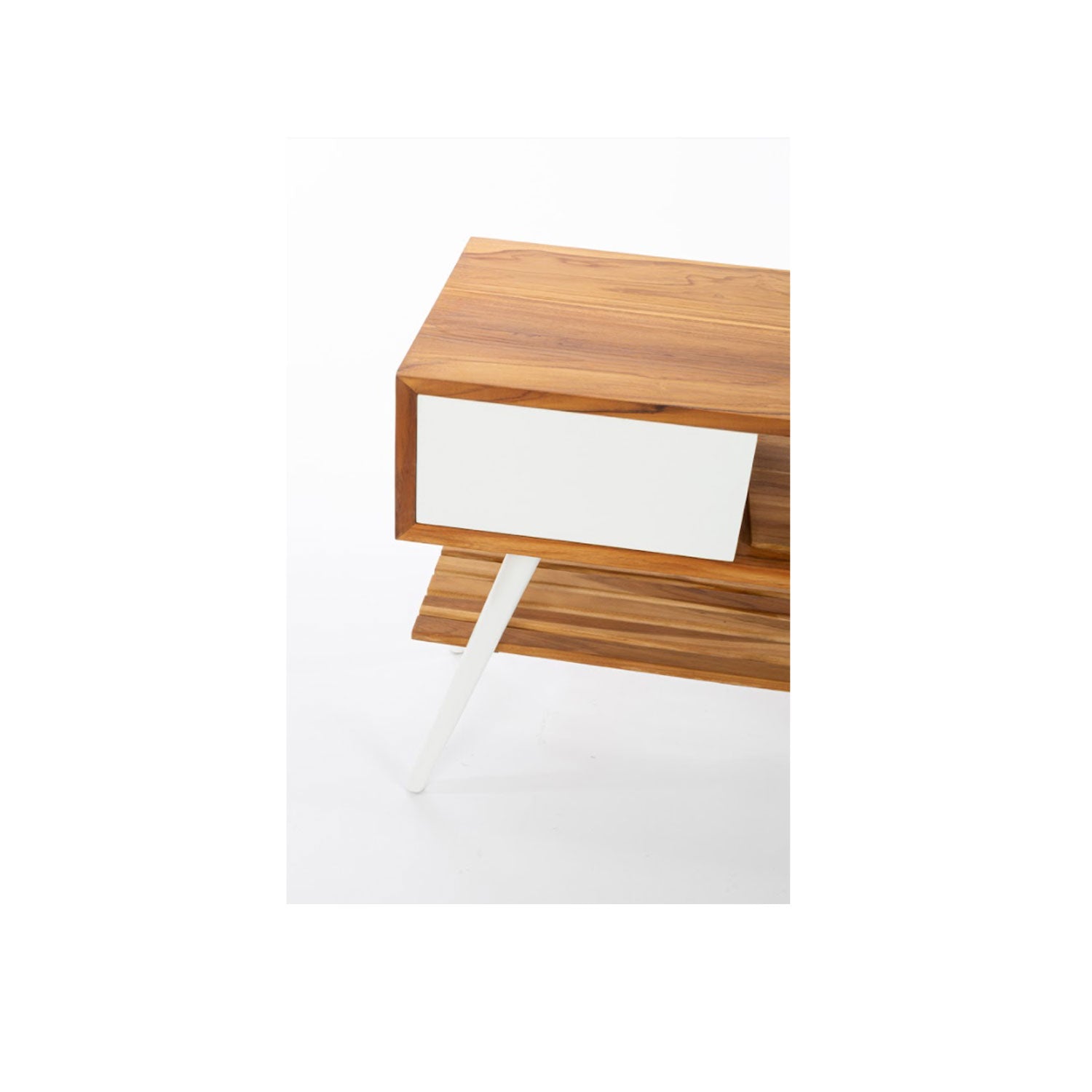 Consolle da bagno in Teak naturale 100cm serie Feelgood Small Cipi con un cassetto - frontale bianco by CeramicStore | Lo specialista del tuo bagno