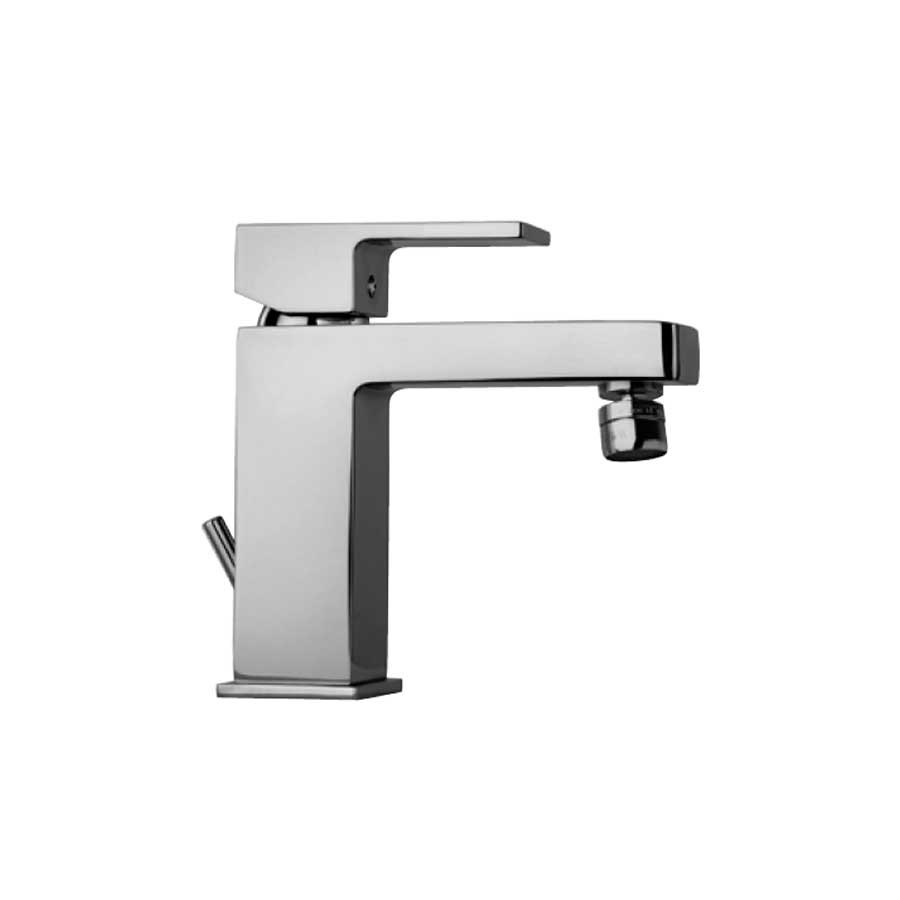 Rubinetto di forma quadrata per Bidet finitura cromata con Piletta e Saltello collezione More di Argo Rubinetterie