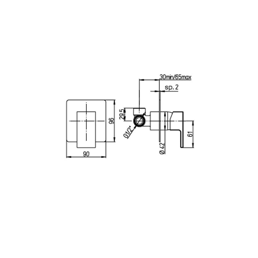 Rubinetto di forma quadrata per doccia incasso finitura cromata con corpo a muro in ottone collezione More di Argo Rubinetterie