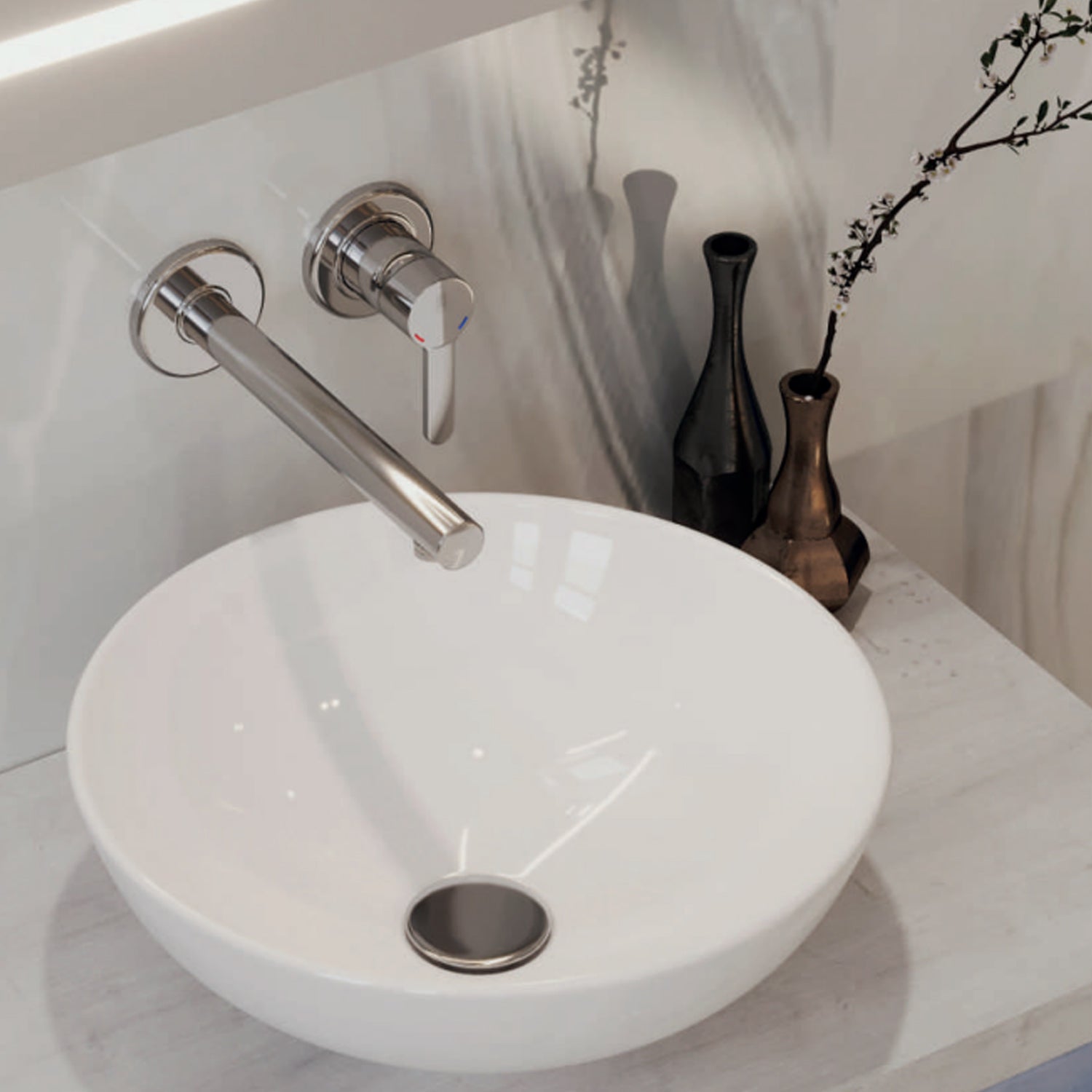 Miscelatore monocomando lavabo murale RubiFlux serie Lume canna 20 cm - Rame by CeramicStore | Lo specialista del tuo bagno