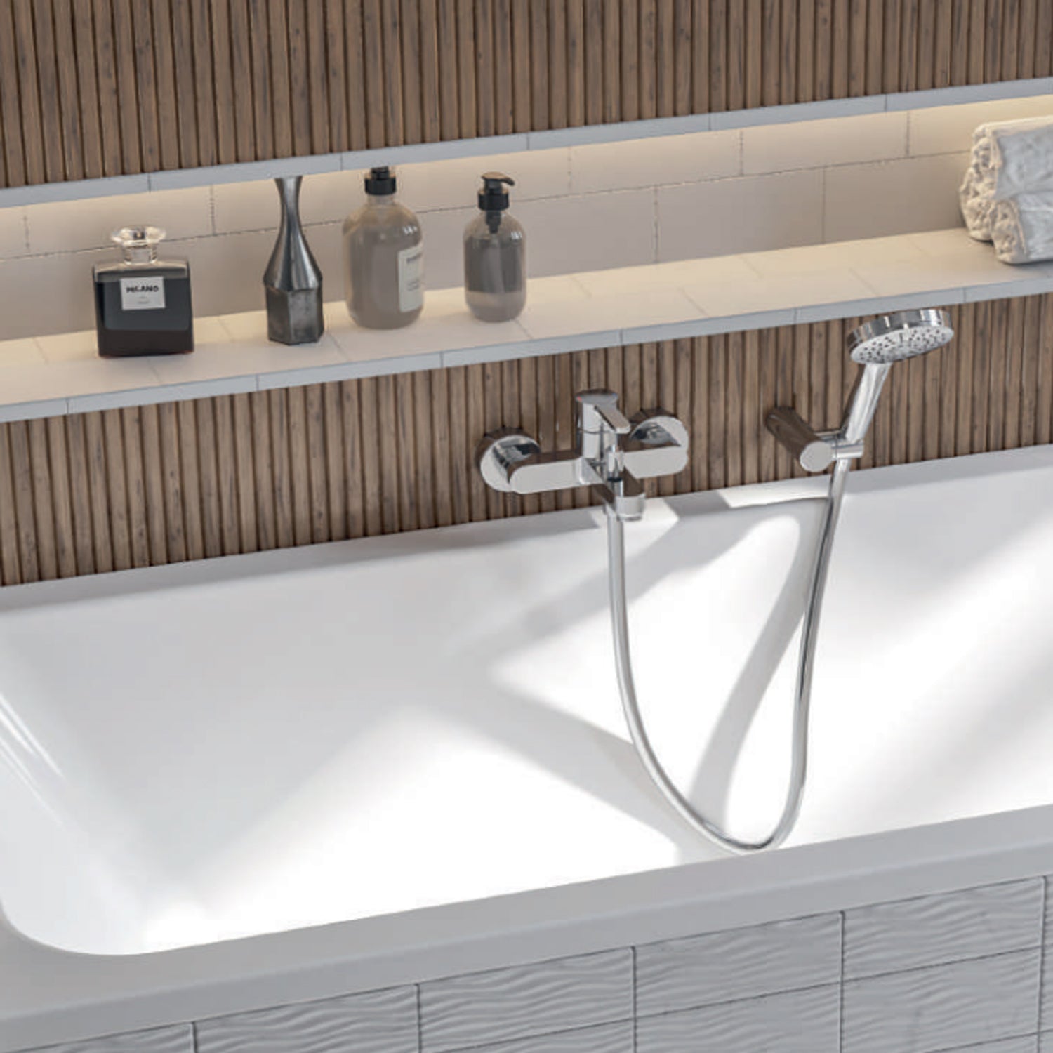 Miscelatore monocomando per vasca con kit doccino RubiFlux serie Lume - Cromo by CeramicStore | Lo specialista del tuo bagno