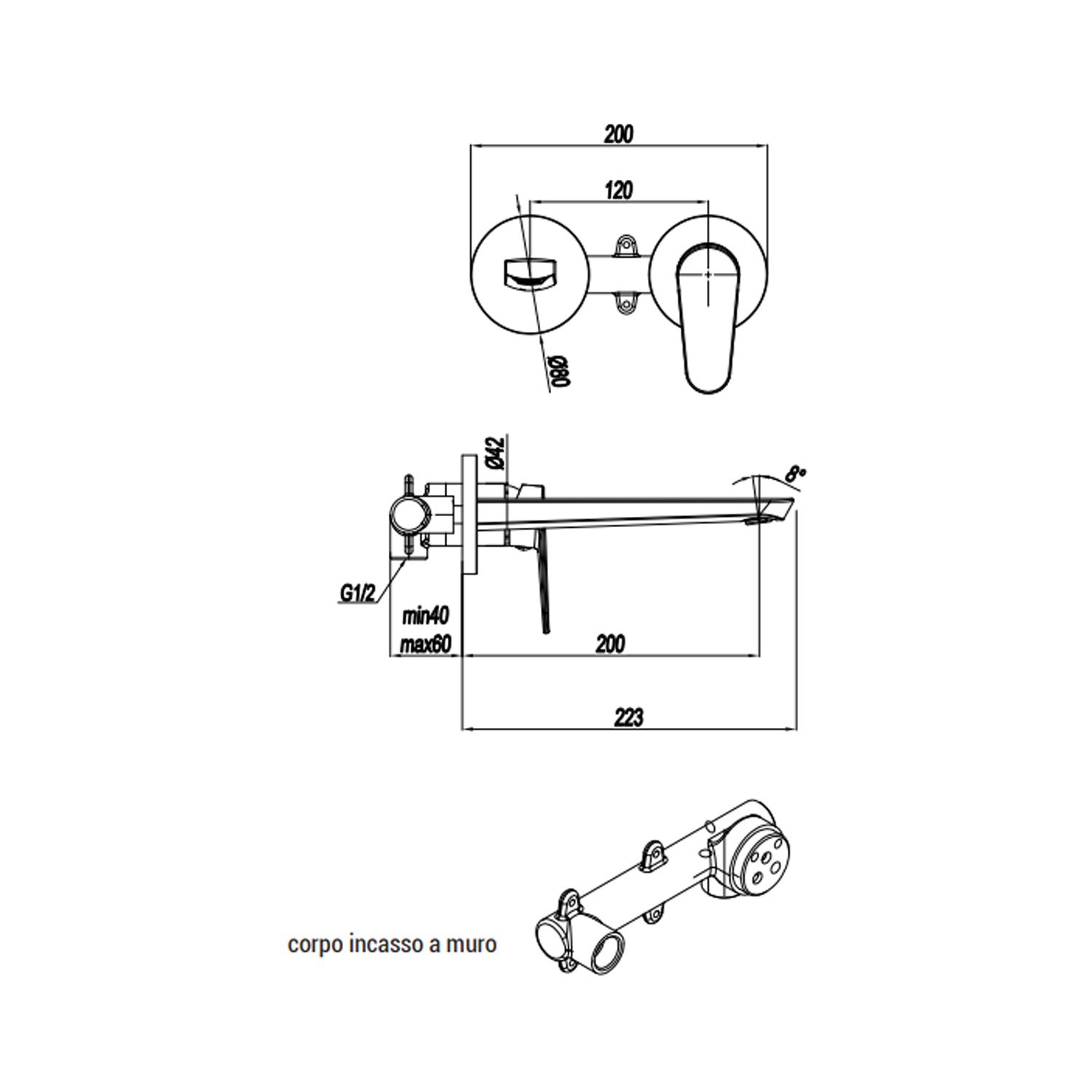 Miscelatore monocomando lavabo murale RubiFlux serie Ampra canna 20 cm - Cromo by CeramicStore | Lo specialista del tuo bagno