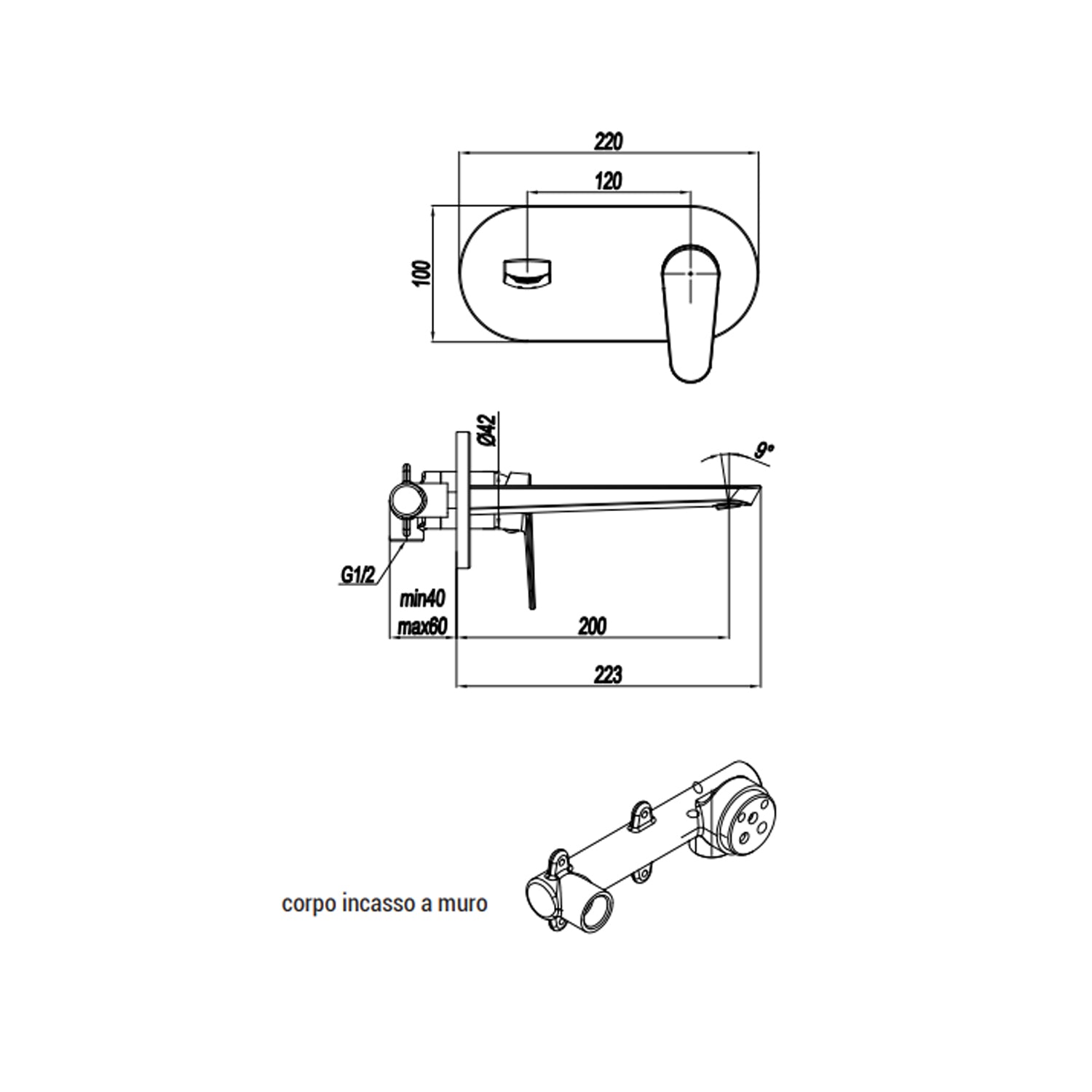Miscelatore monocomando lavabo murale con piastra RubiFlux serie Ampra canna 20 cm - Cromo by CeramicStore | Lo specialista del tuo bagno