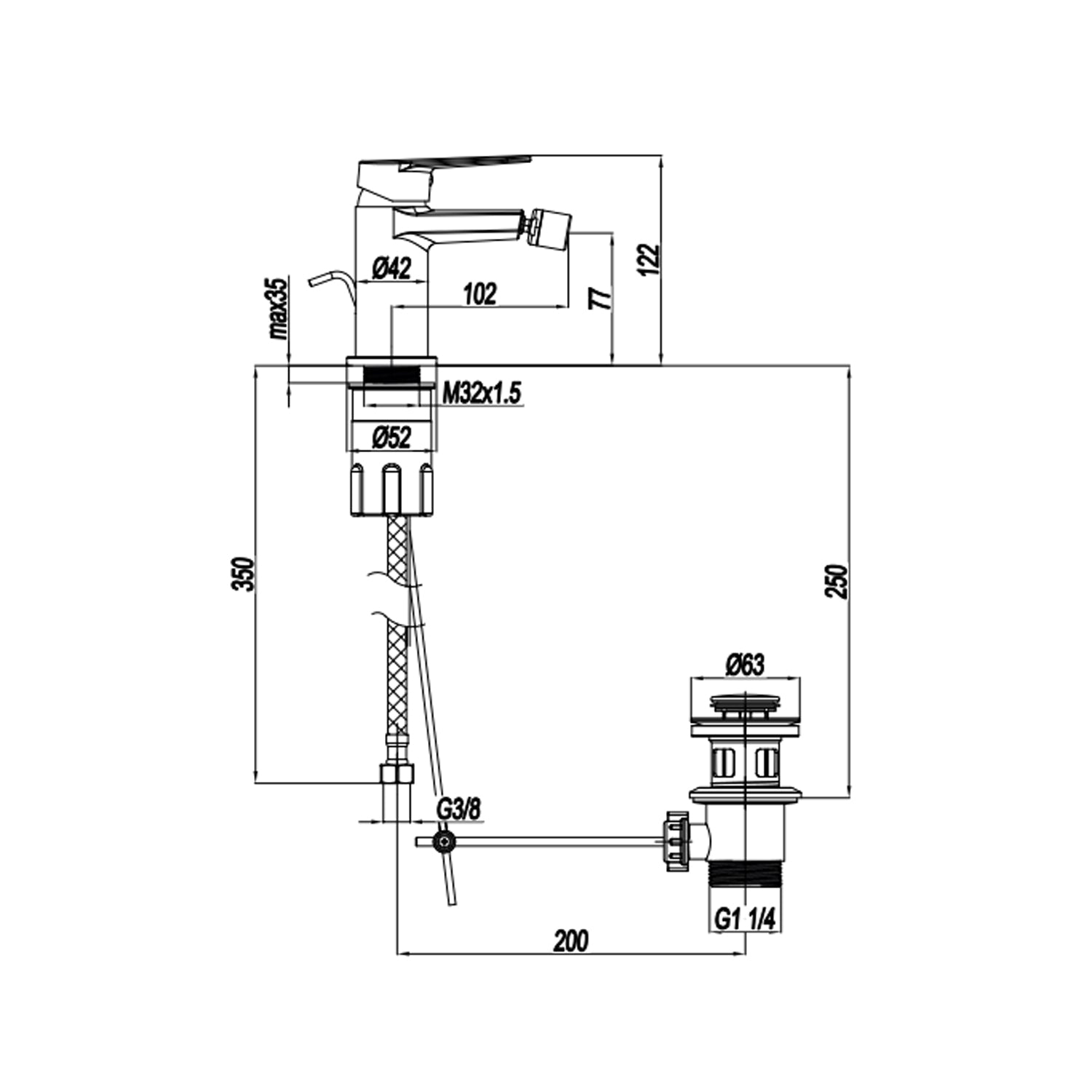 Miscelatore monocomando bidet con scarico RubiFlux serie Ampra - Cromo by CeramicStore | Lo specialista del tuo bagno
