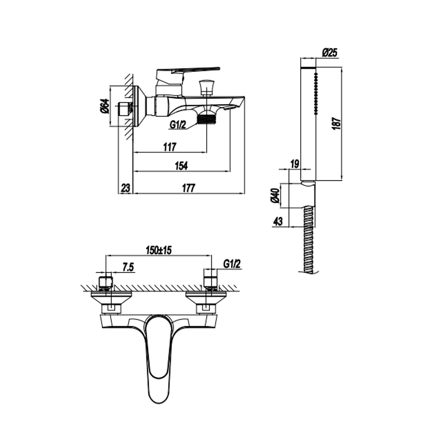 Miscelatore monocomando per vasca con kit doccino RubiFlux serie Ampra - Cromo by CeramicStore | Lo specialista del tuo bagno
