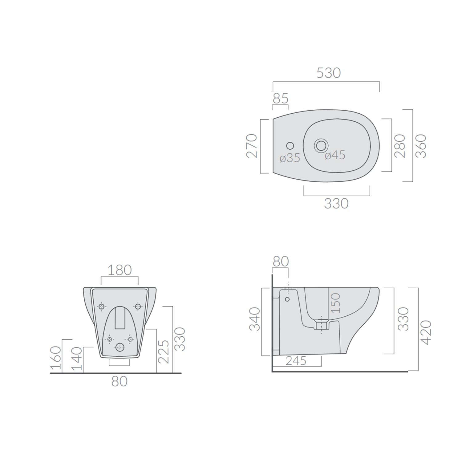 Bidet Sospeso 53x36 cm serie Eden di Ceramica Galassia