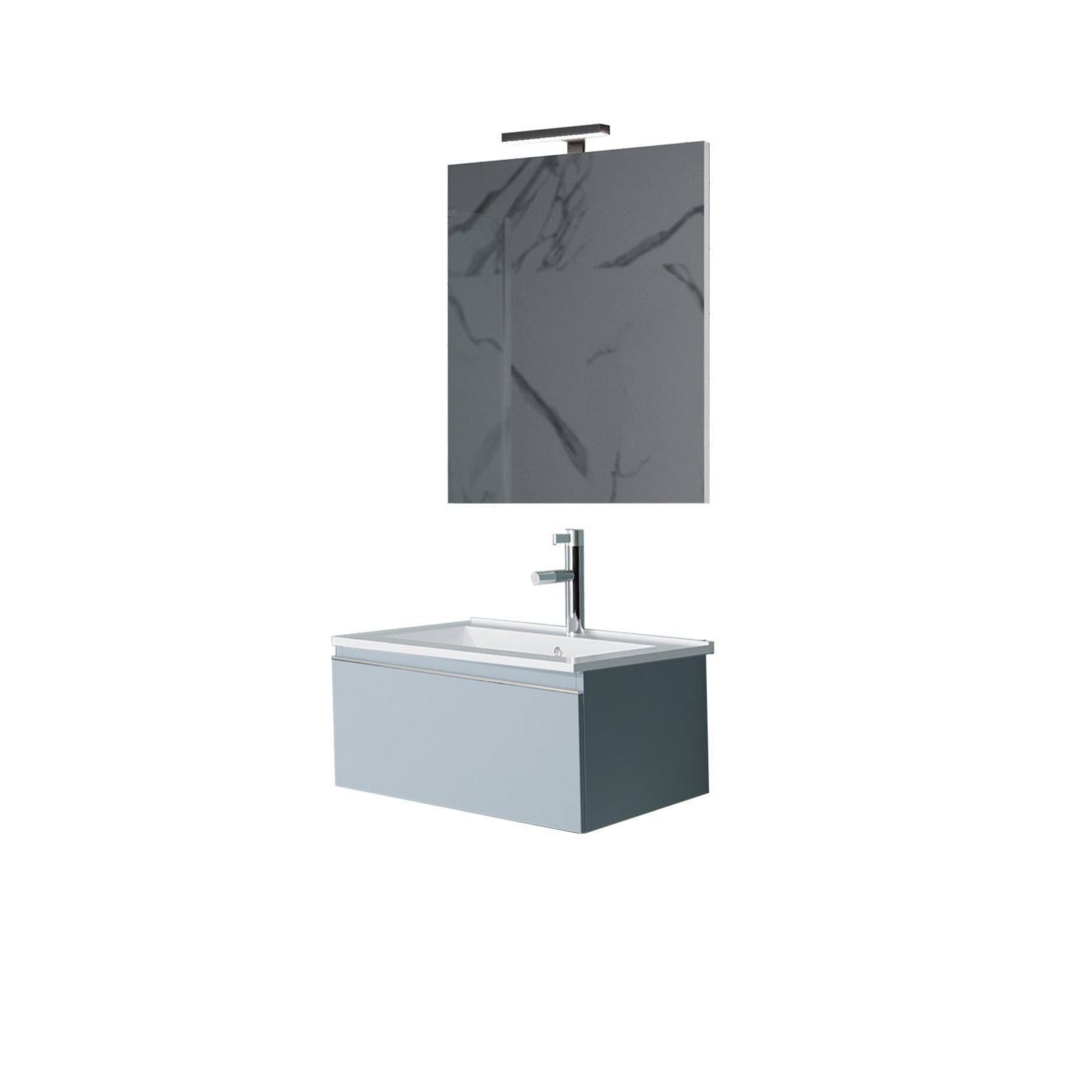 Composizione sospesa Shanti base con lavabo, specchio e led 60cm blu pastello opaco by CeramicStore | Lo specialista del tuo bagno