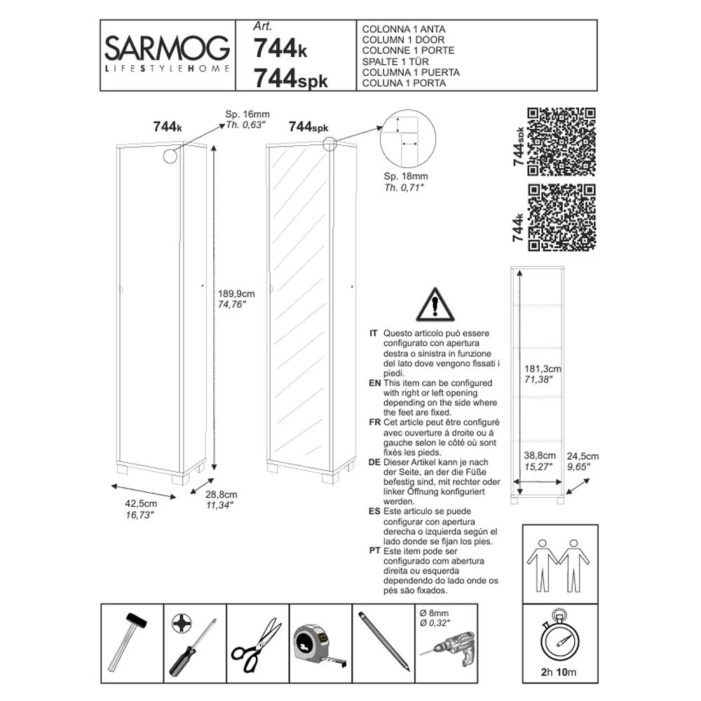 Mobile Colonna da Bagno 1 Anta finitura Struttura Cemento / Finitura Frontale Ossido Bianco by Sarmog by CeramicStore | Lo specialista del tuo bagno