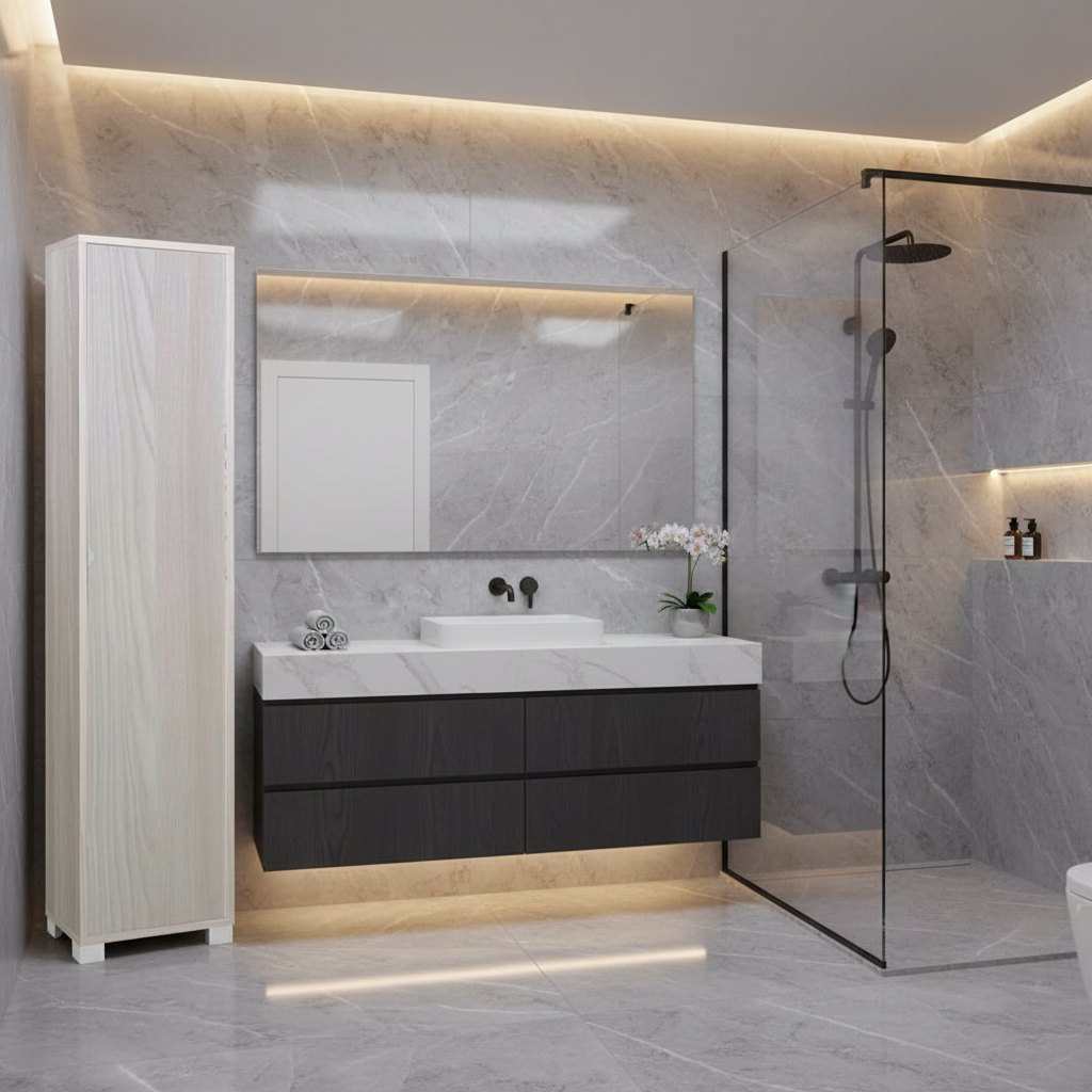 Mobile Colonna da Bagno 1 Anta finitura Struttura Olmo Chiaro / Finitura Frontale Olmo Chiaro by Sarmog