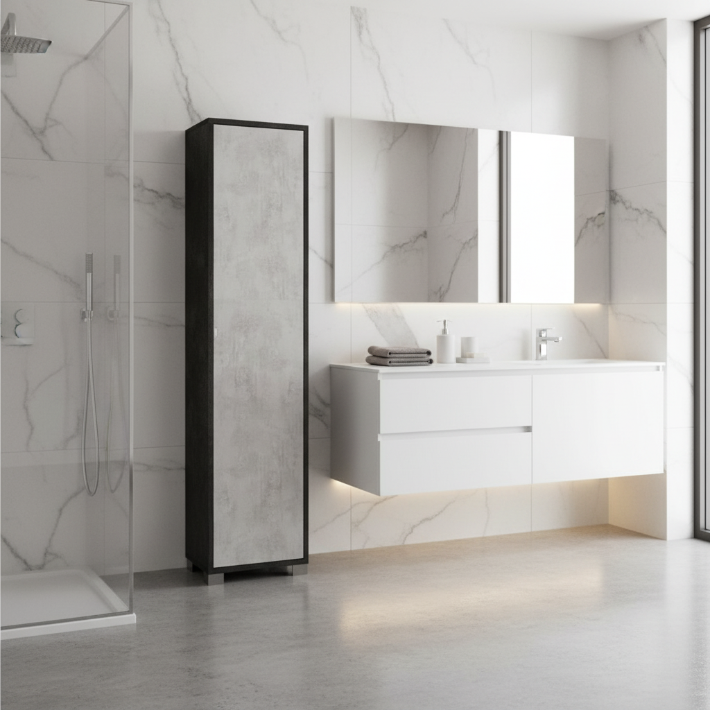 Mobile Colonna da Bagno 1 Anta finitura Struttura Ossido Nero / Finitura Frontale Cemento by Sarmog