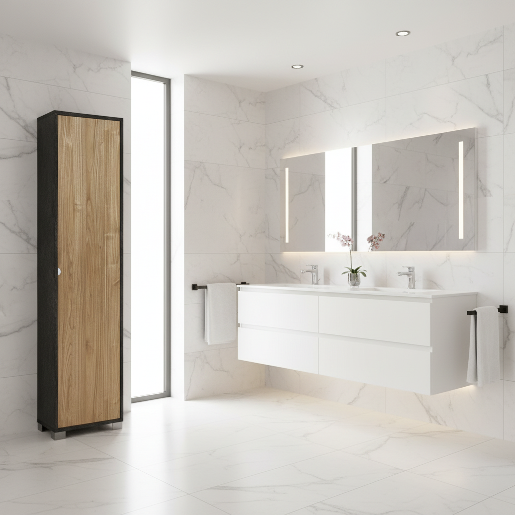 Mobile Colonna da Bagno 1 Anta finitura Struttura Ossido Nero / Finitura Frontale Noce Stelvio by Sarmog