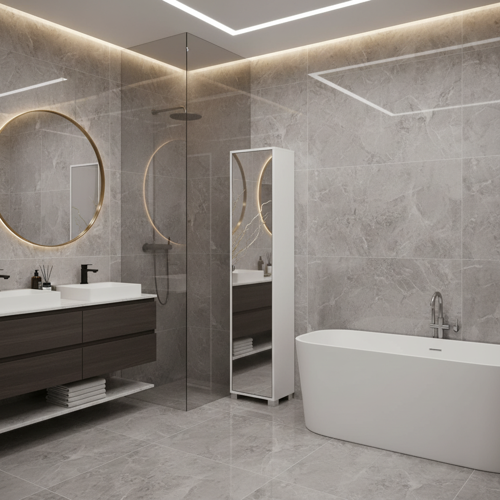 Mobile Colonna da Bagno 1 Anta finitura Struttura Bianco Fiammato / Finitura Frontale Specchio Naturale by Sarmog