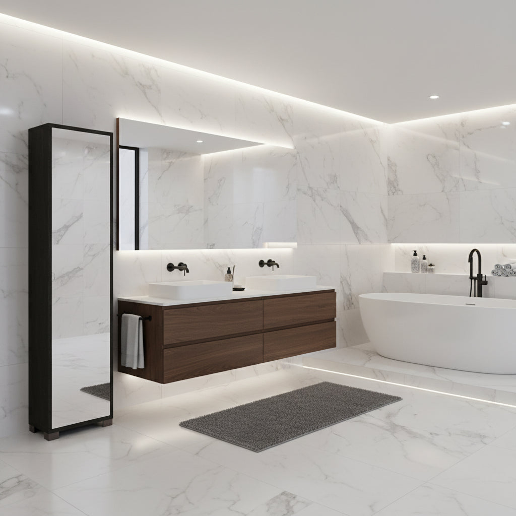 Mobile Colonna da Bagno 1 Anta finitura Struttura Ossido Nero / Finitura Frontale Specchio Naturale by Sarmog by CeramicStore | Lo specialista del tuo bagno