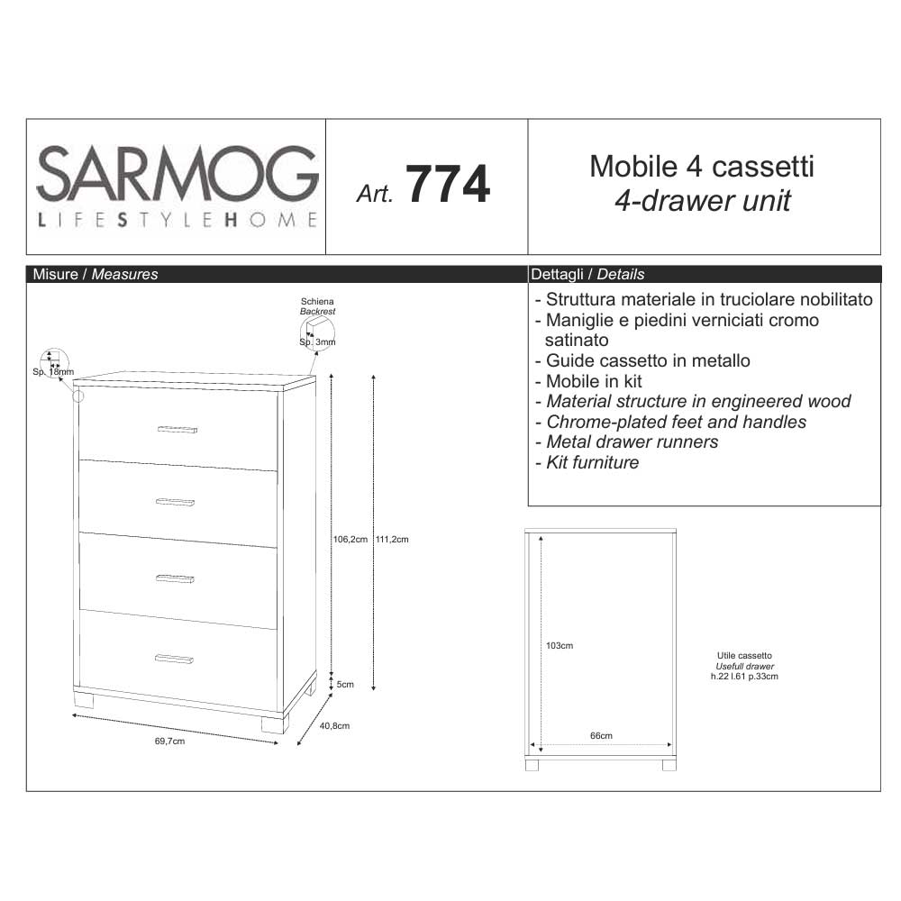 Mobile Cassettiera Verticale a 4 cassetti finitura Struttura Ossido Nero / Finitura Frontale Cemento by Sarmog by CeramicStore | Lo specialista del tuo bagno