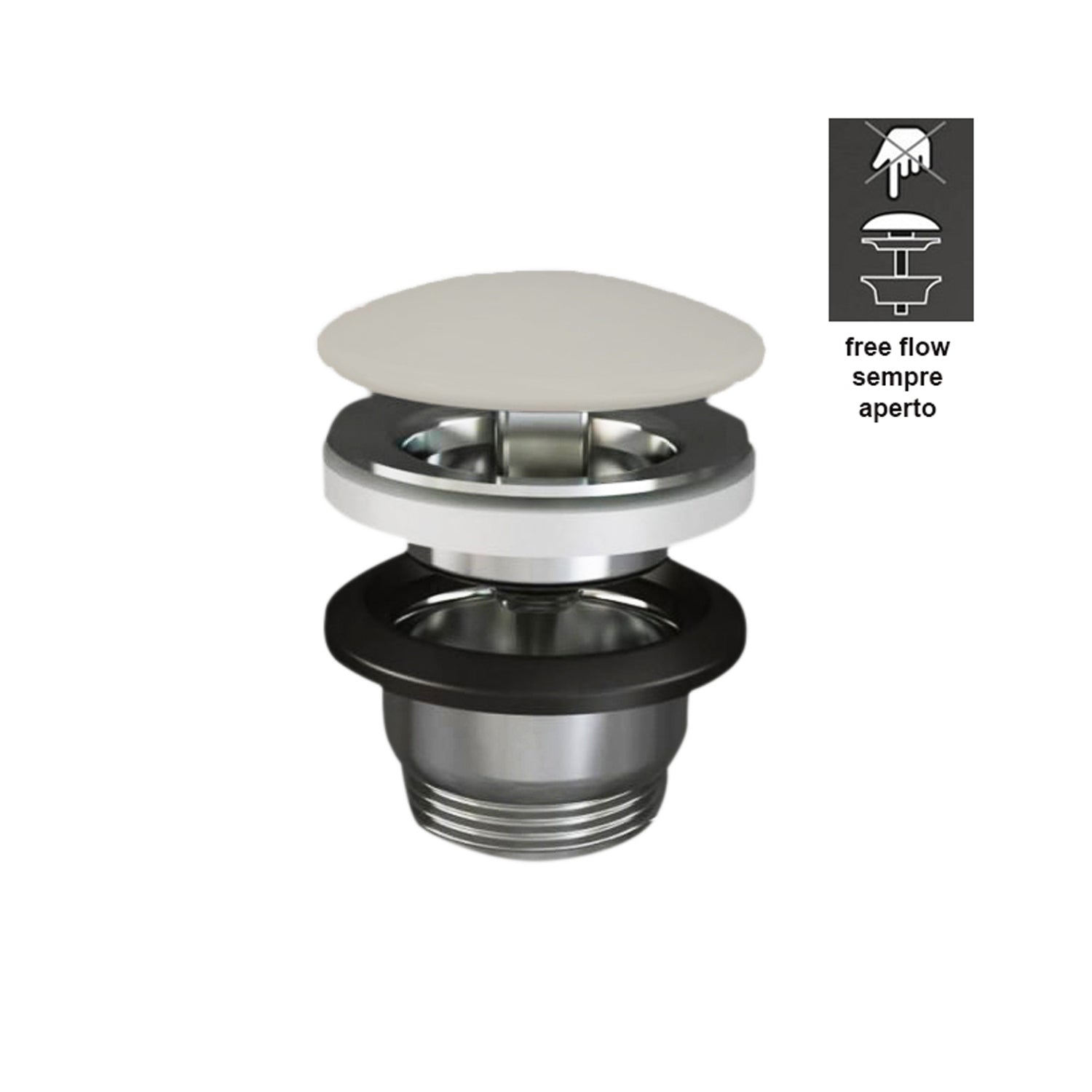 Piletta Free Flow con tappo tondo beige opaco per lavabi Sensation senza troppo pieno by CeramicStore | Lo specialista del tuo bagno