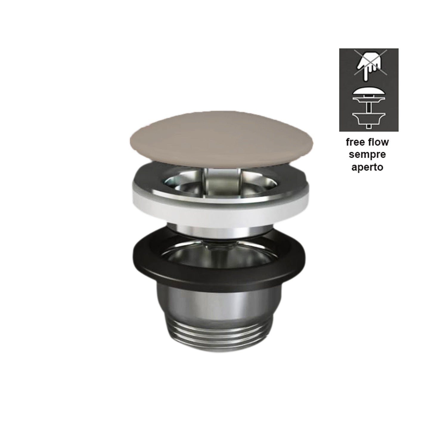 Piletta Free Flow con tappo tondo cappuccino opaco per lavabi Sensation senza troppo pieno by CeramicStore | Lo specialista del tuo bagno